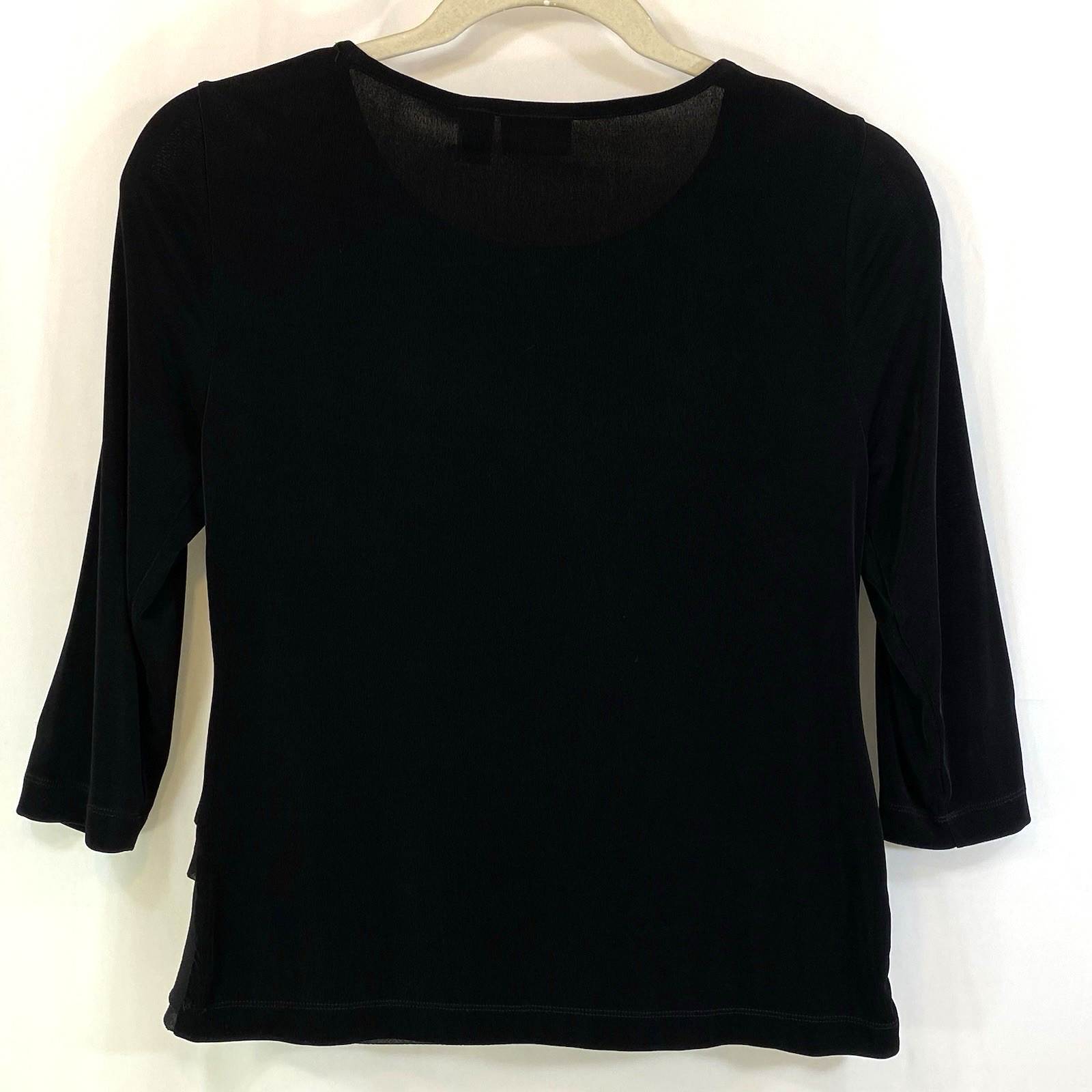 Chicos Travelers Size 1 Top Black Chiffon Layer Ruffle Front Scoop Neck Women M