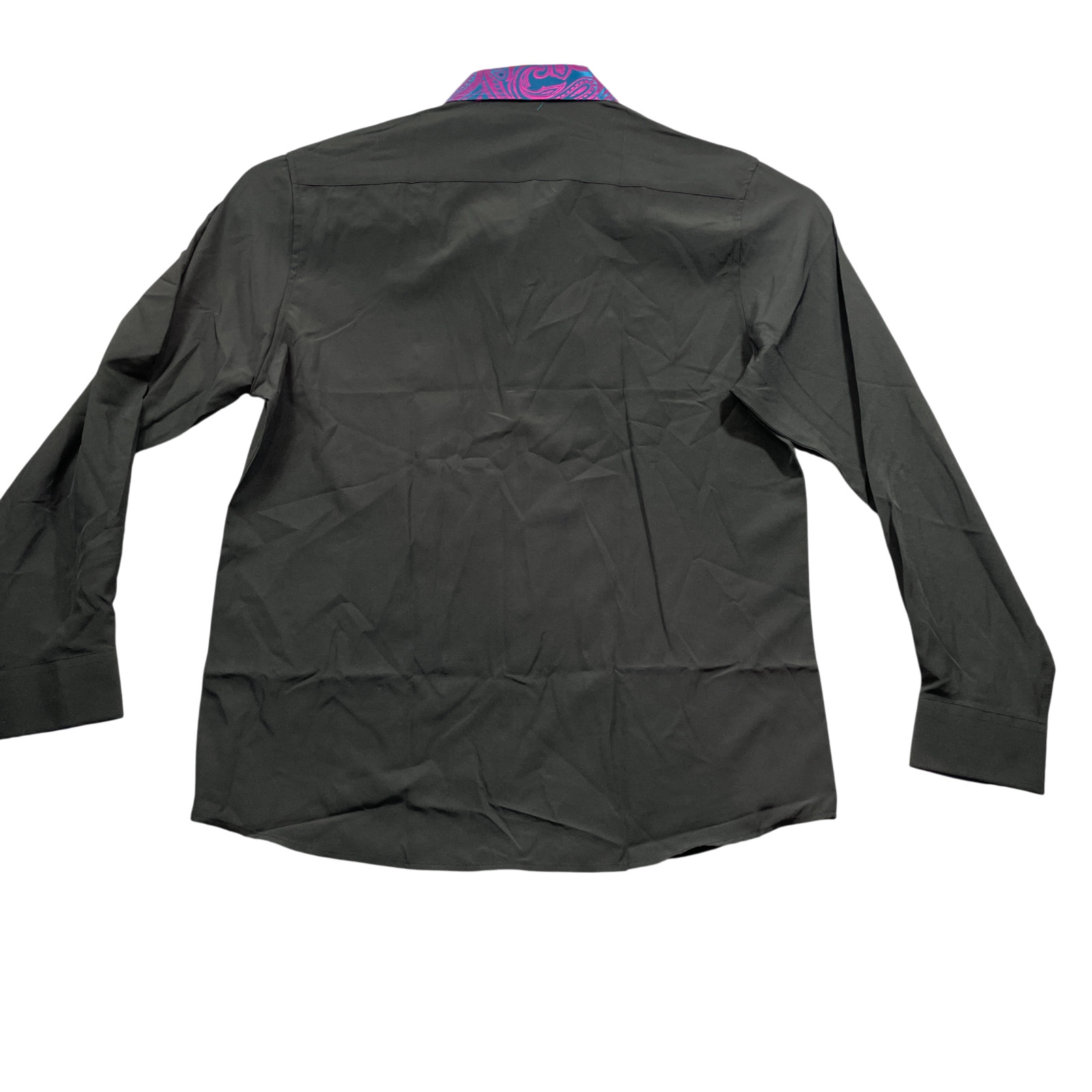 Barry Wang Large NEW Black Paisley Collar Polyester Blend Button Up Shirt