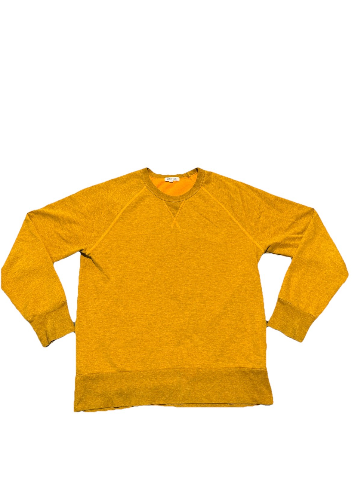 GUSTIN Men’s Raglan Crewneck Sweatshirt L 100% Cotton Mustard Gold Made in USA