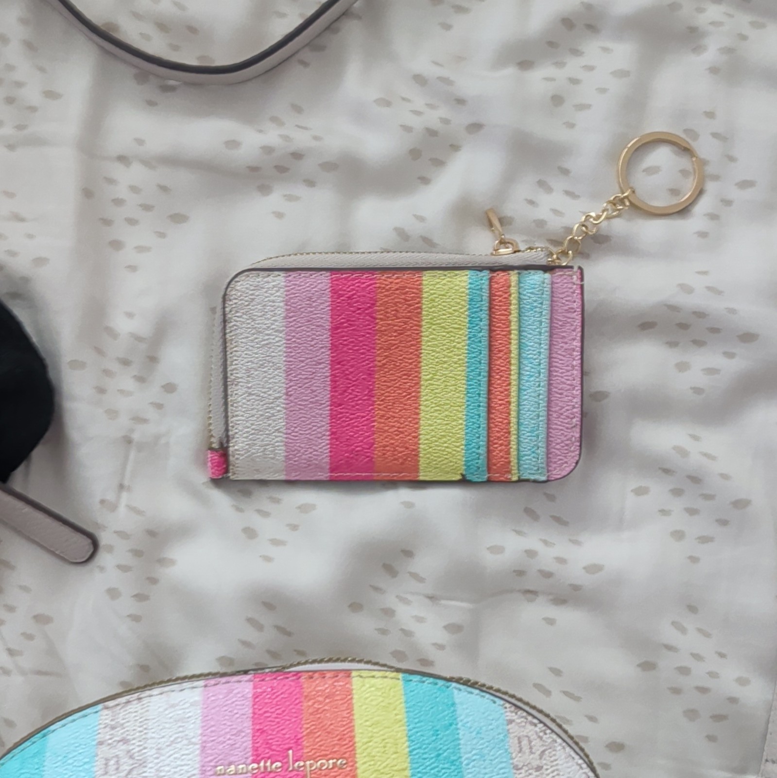 Nanette Lepore Multicolor Striped Zip Crossbody Bag Gold Hardware