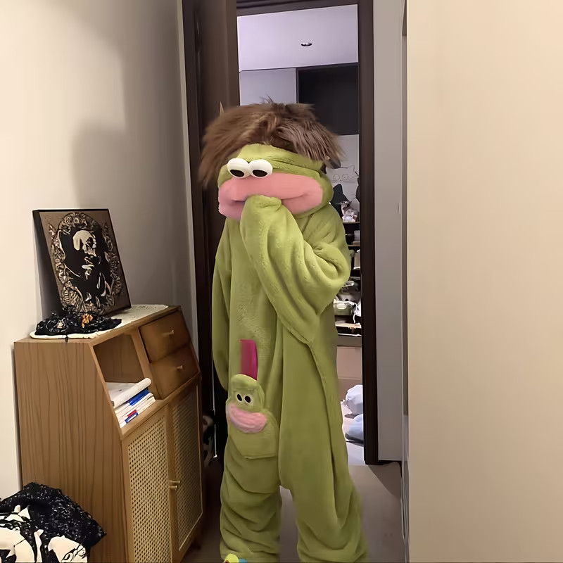 Loomyloons Cute Green Monster Lounge Wear Fluffy Plush Character Pyjamas Unisex