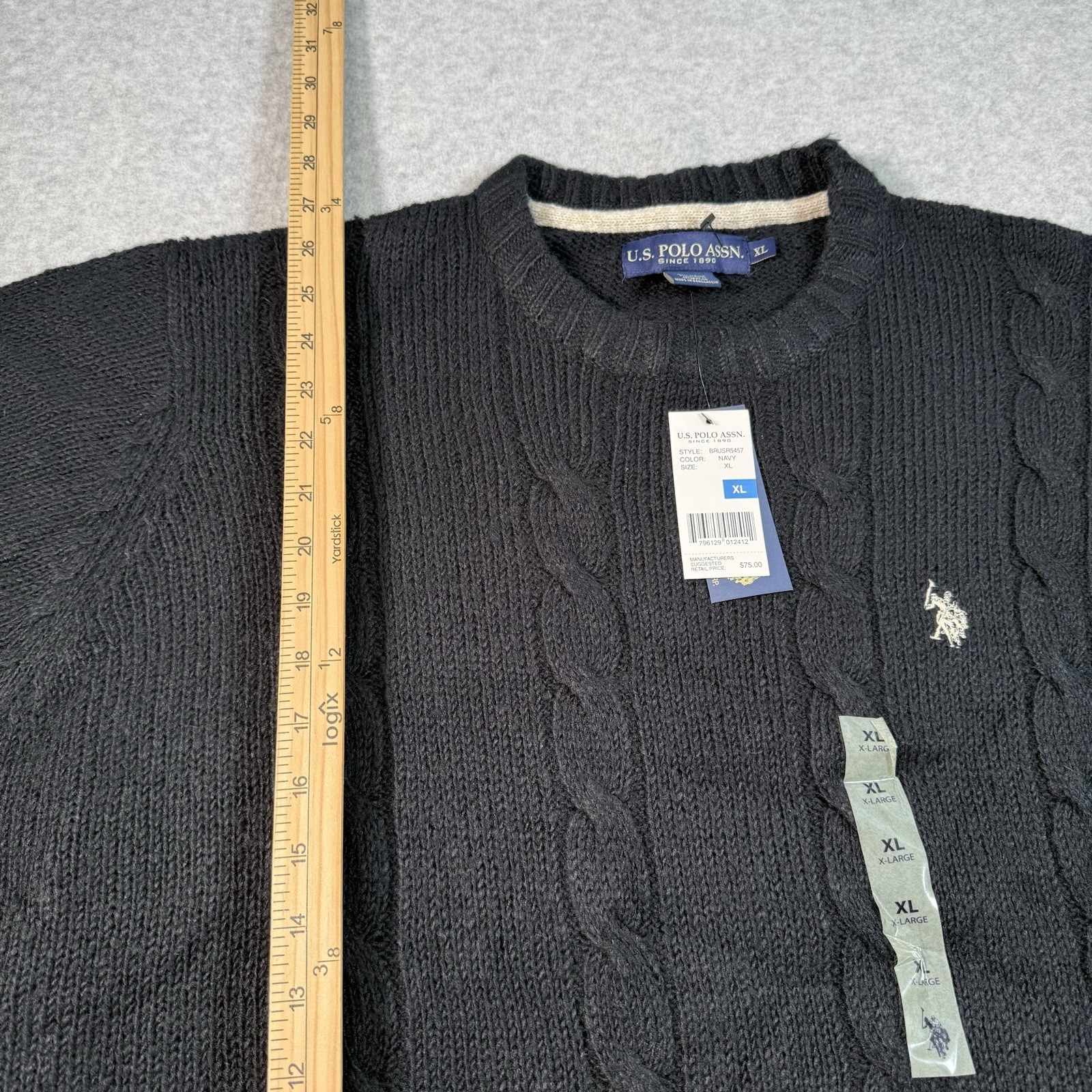 U.S. POLO ASSN Blue Crewneck Sweater White Pony Mens Sz XL Cable Knit NWT Preppy