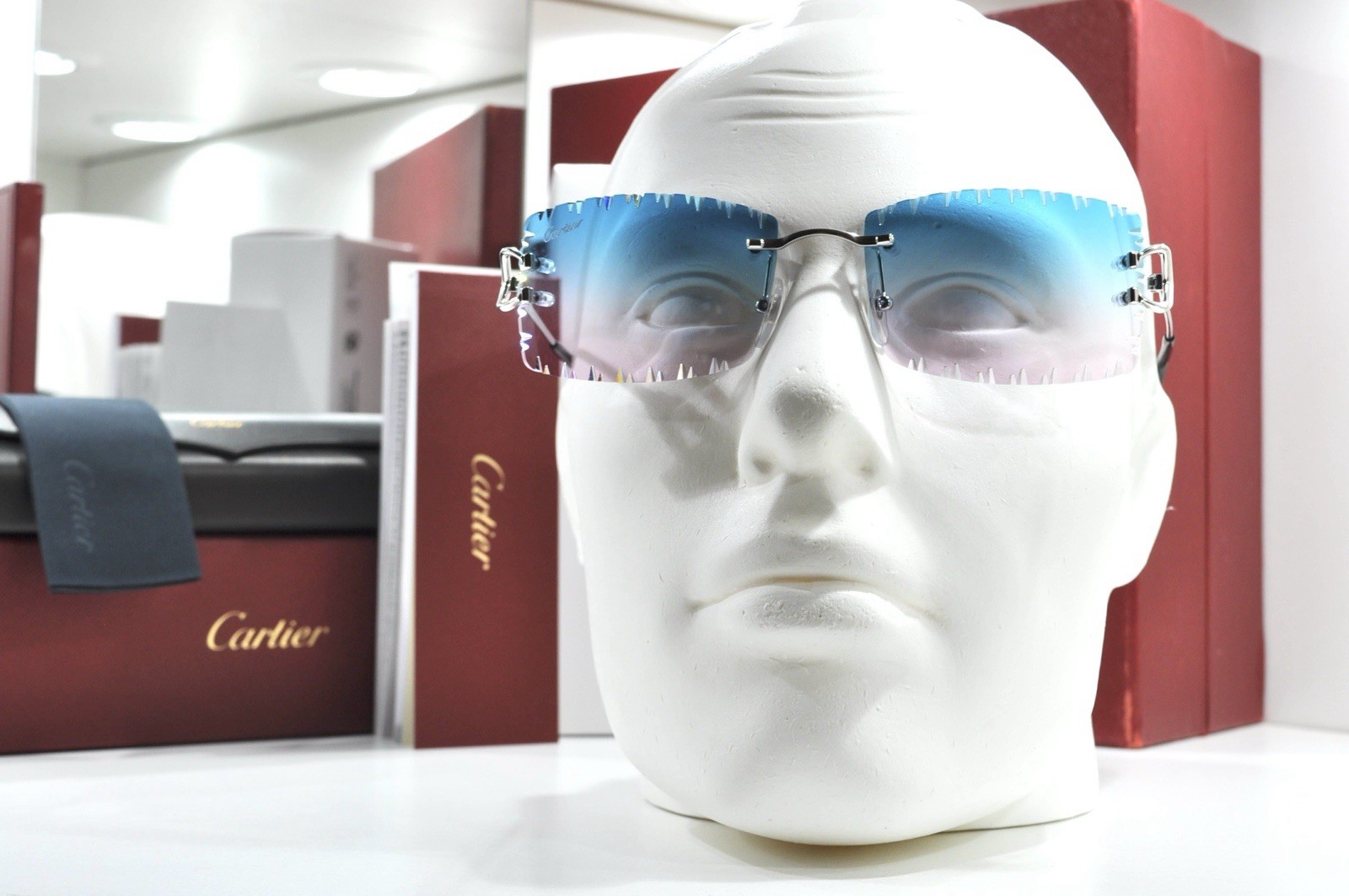 Cartier Rimless Piccadilly BIG C silver Frame Glasses diamond lens sunglasses