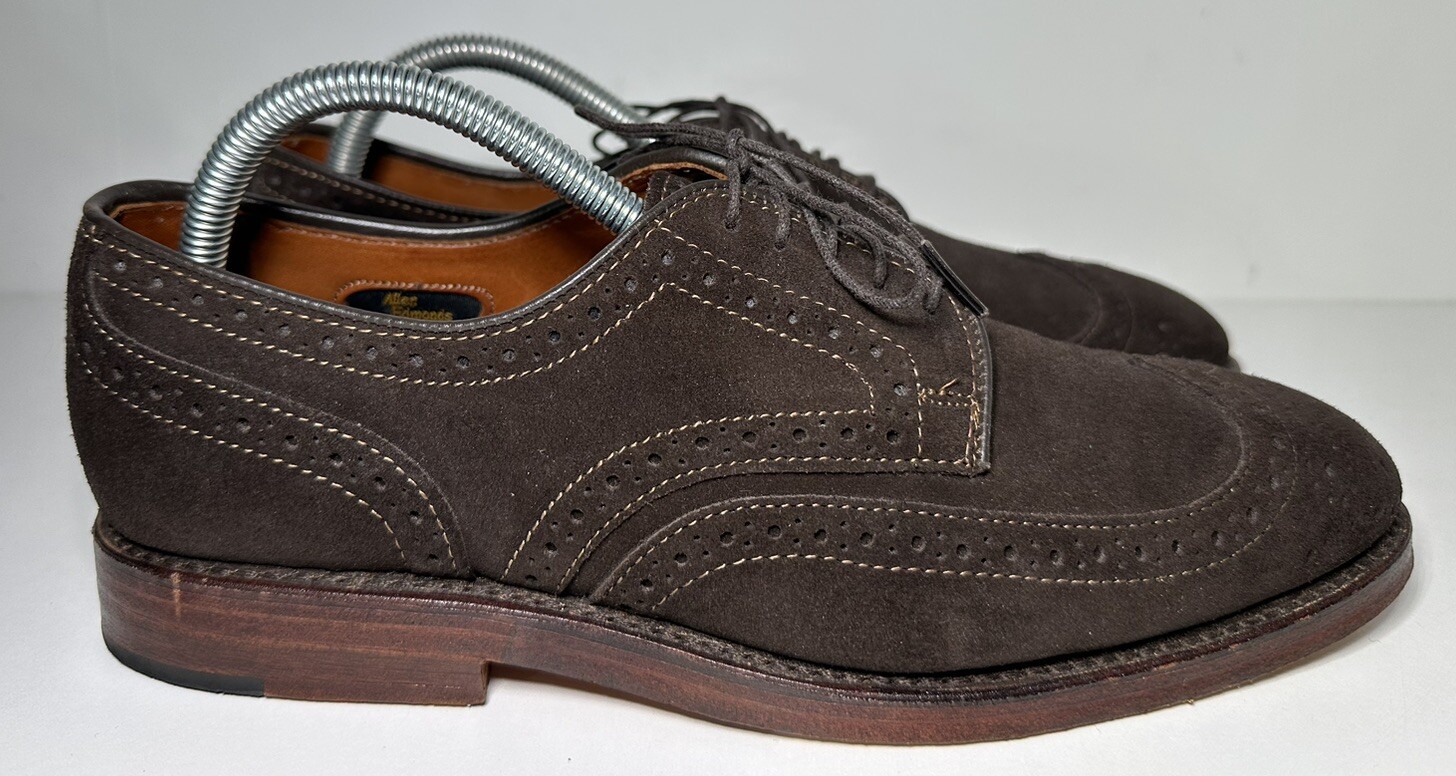 Allen Edmonds Player’s Shoe Wingtip Dress Dark Brown Suede Shoes Mens Size 7D
