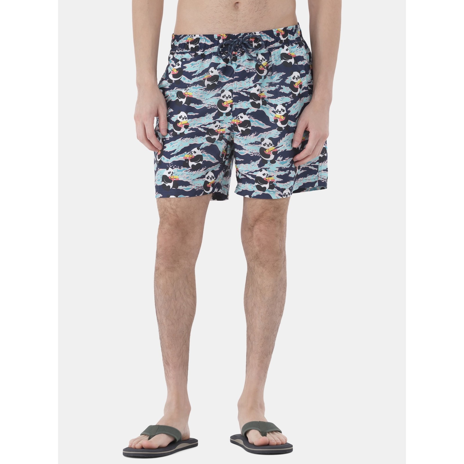 No Boundaries Men’s Elastic Waist Swim Trunks 6″ Inseam Multicolor 2XL (44-46)