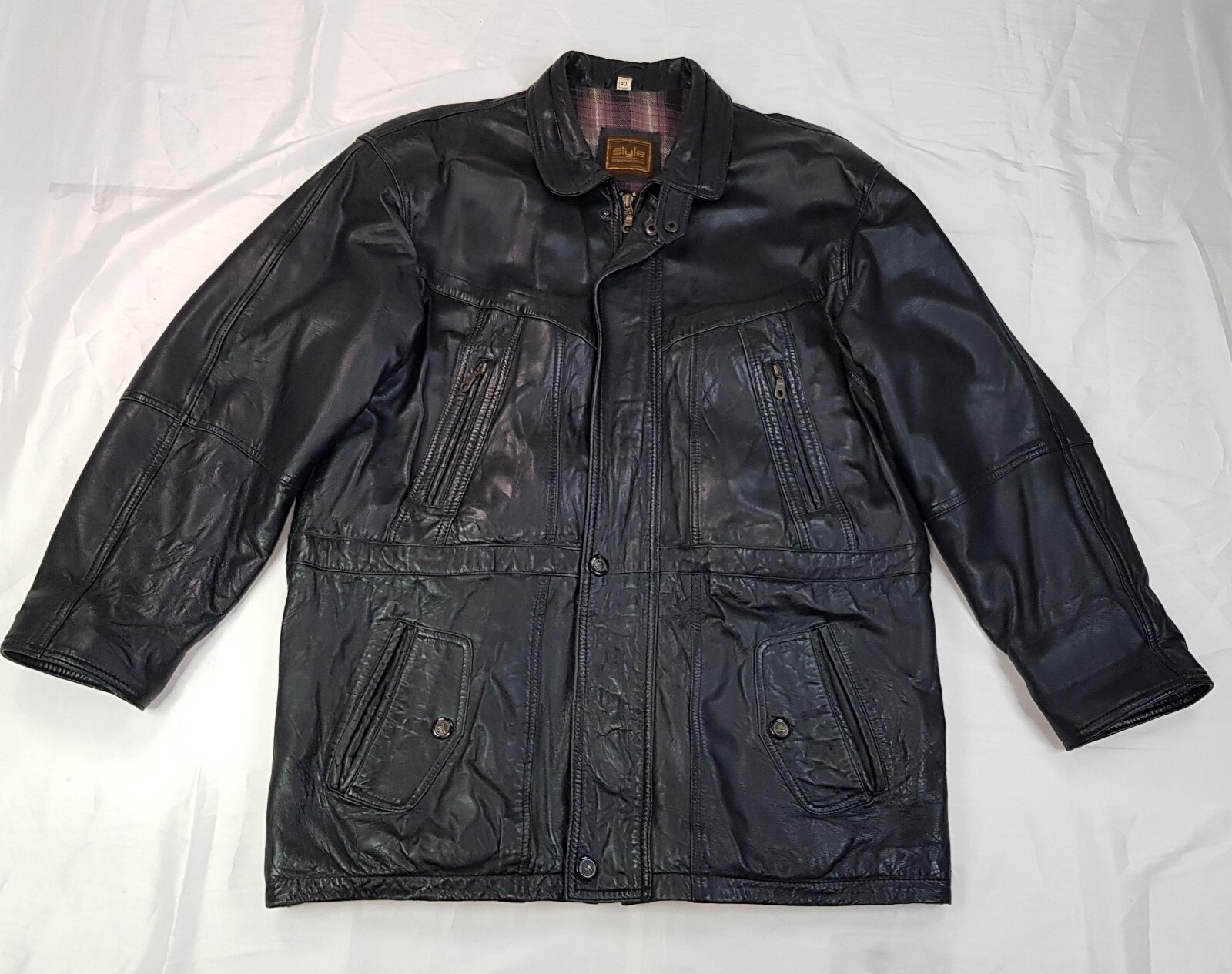 STYLE INTERNATIONAL SIZE XL MENS BLACK GENUINE LEATHER PARKA JACKET BIKER COAT