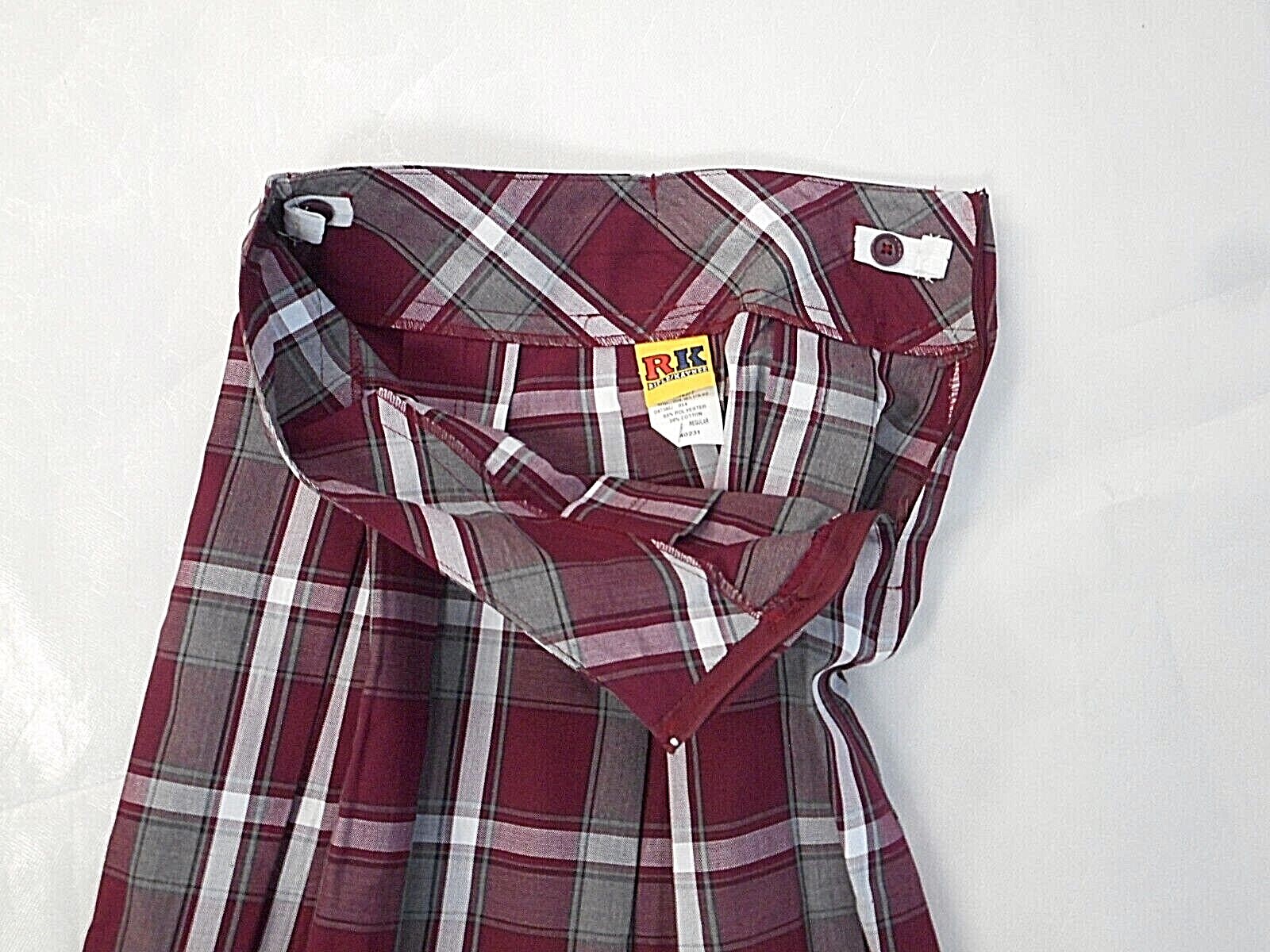 Girls R/K Maroon/Gray & White Plaid Box Pleat Uniform Skirt Reg.&plus Sz 7-201/2