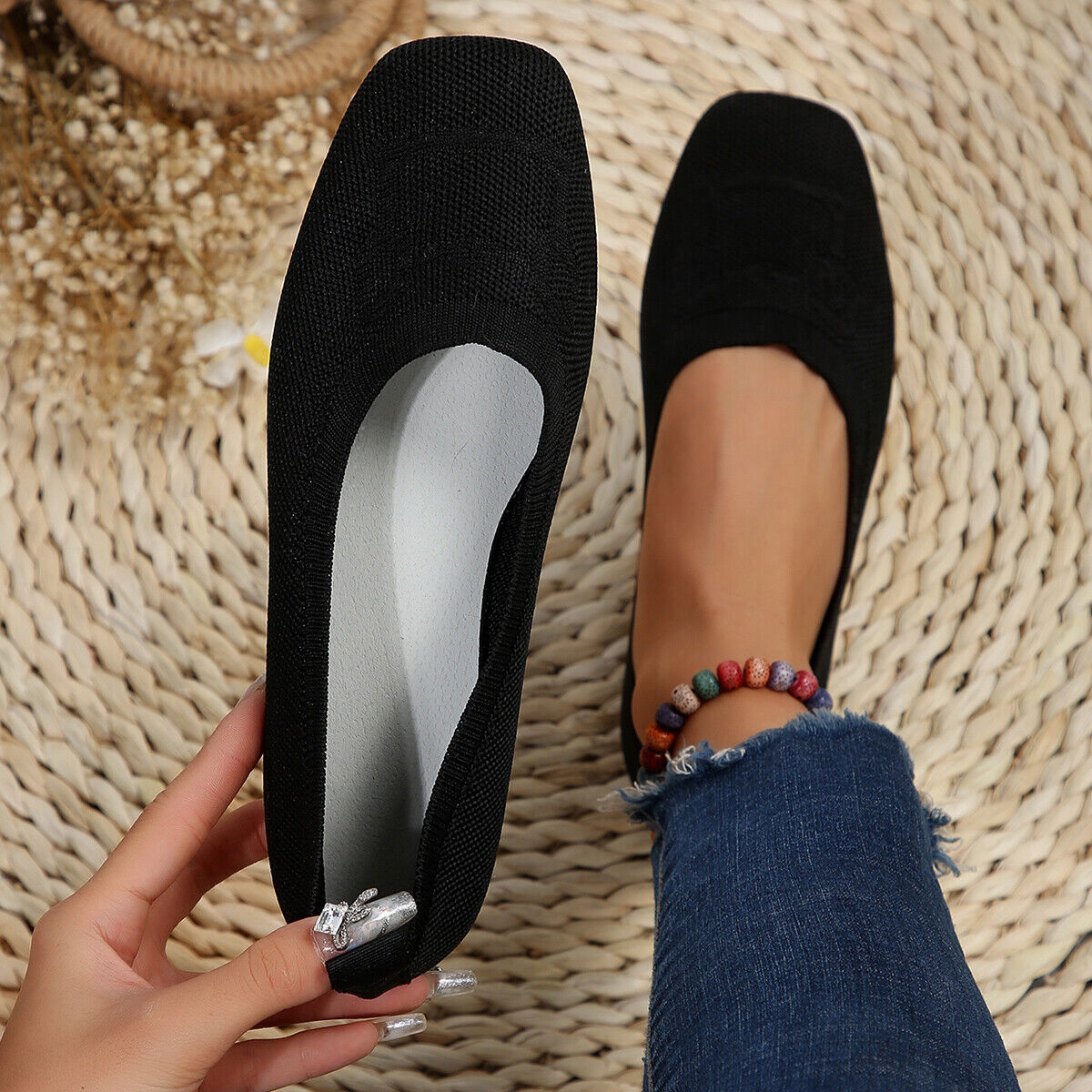 Womens Ballet Flats Comfortable Soft Casual Square Toe Slip-Ons Casual Shoes New