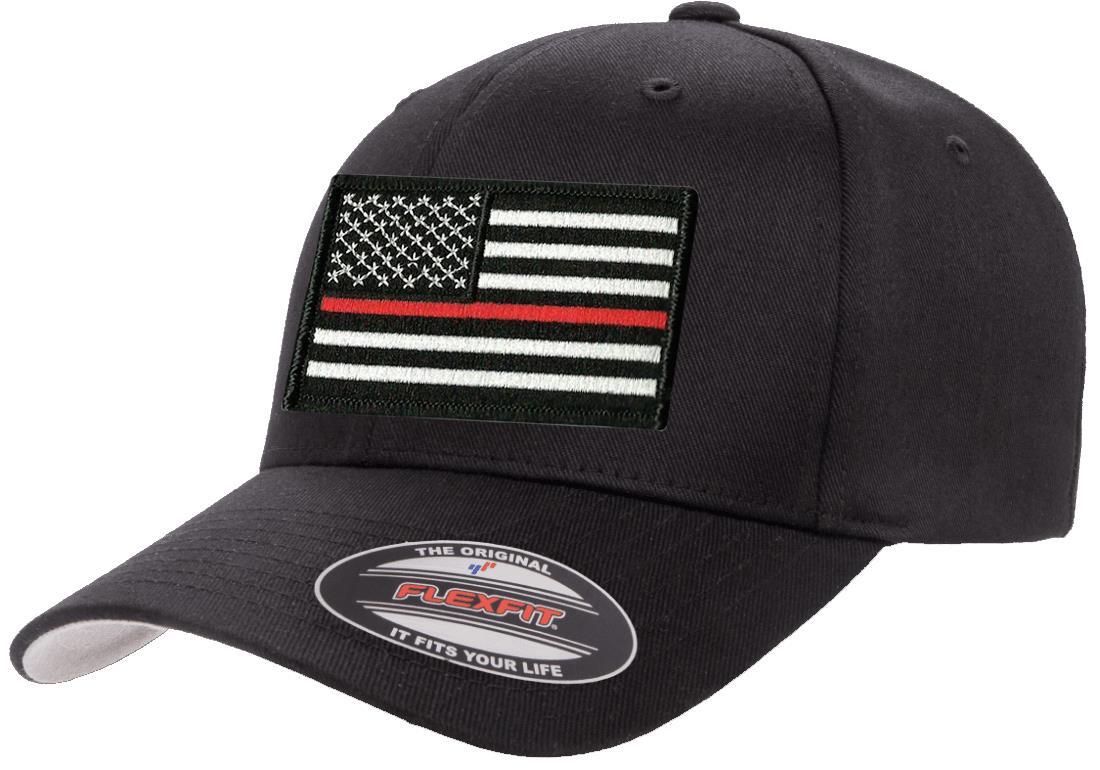 Thin Red Line USA Flag Patriotic Flexfit 6277 Athletic Baseball Fitted Hat Cap