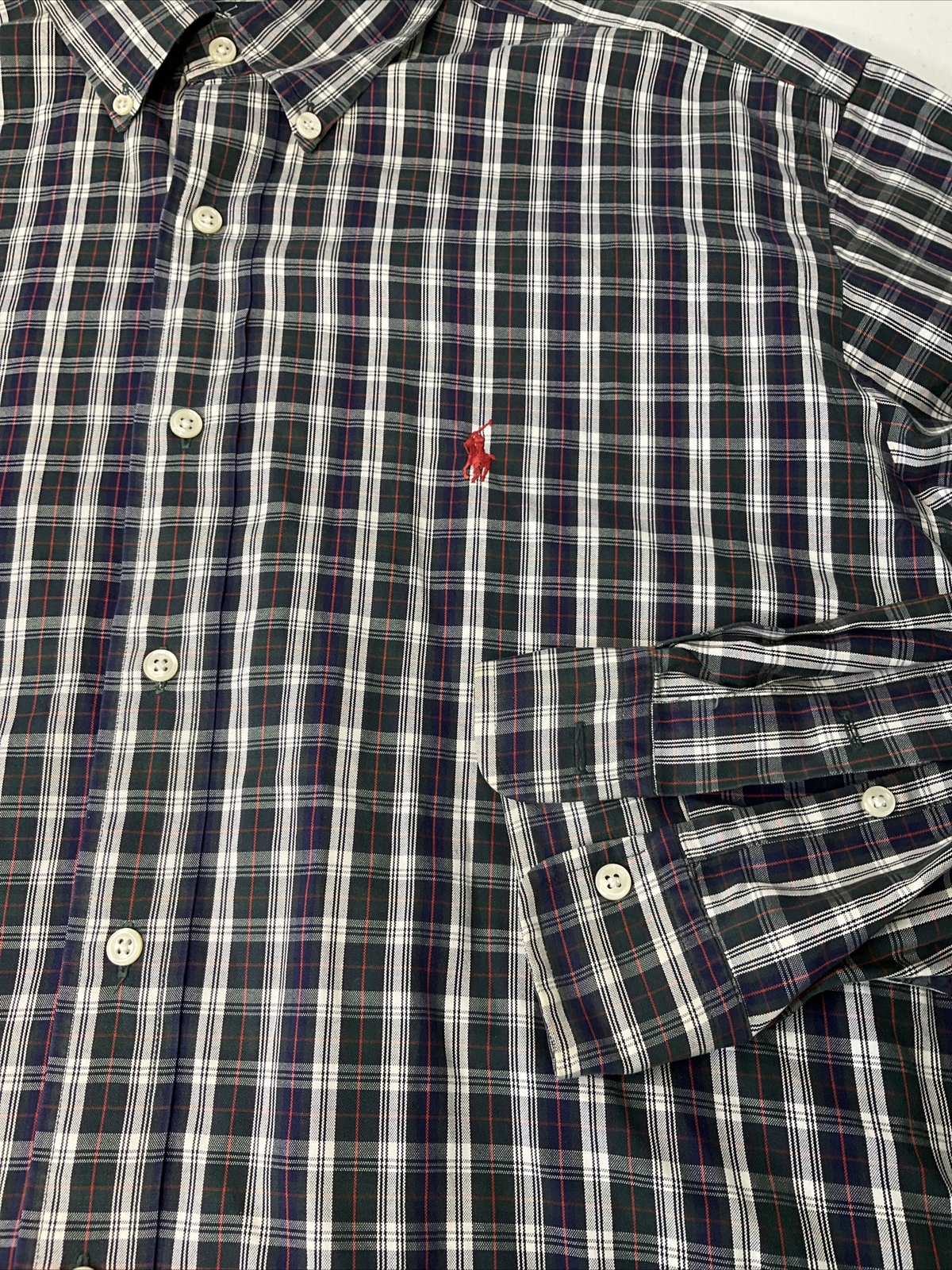 Polo Ralph Lauren Shirt Men Sz 16.5 Yarmouth Tartan Plaid Long Sleeve Retro Pony