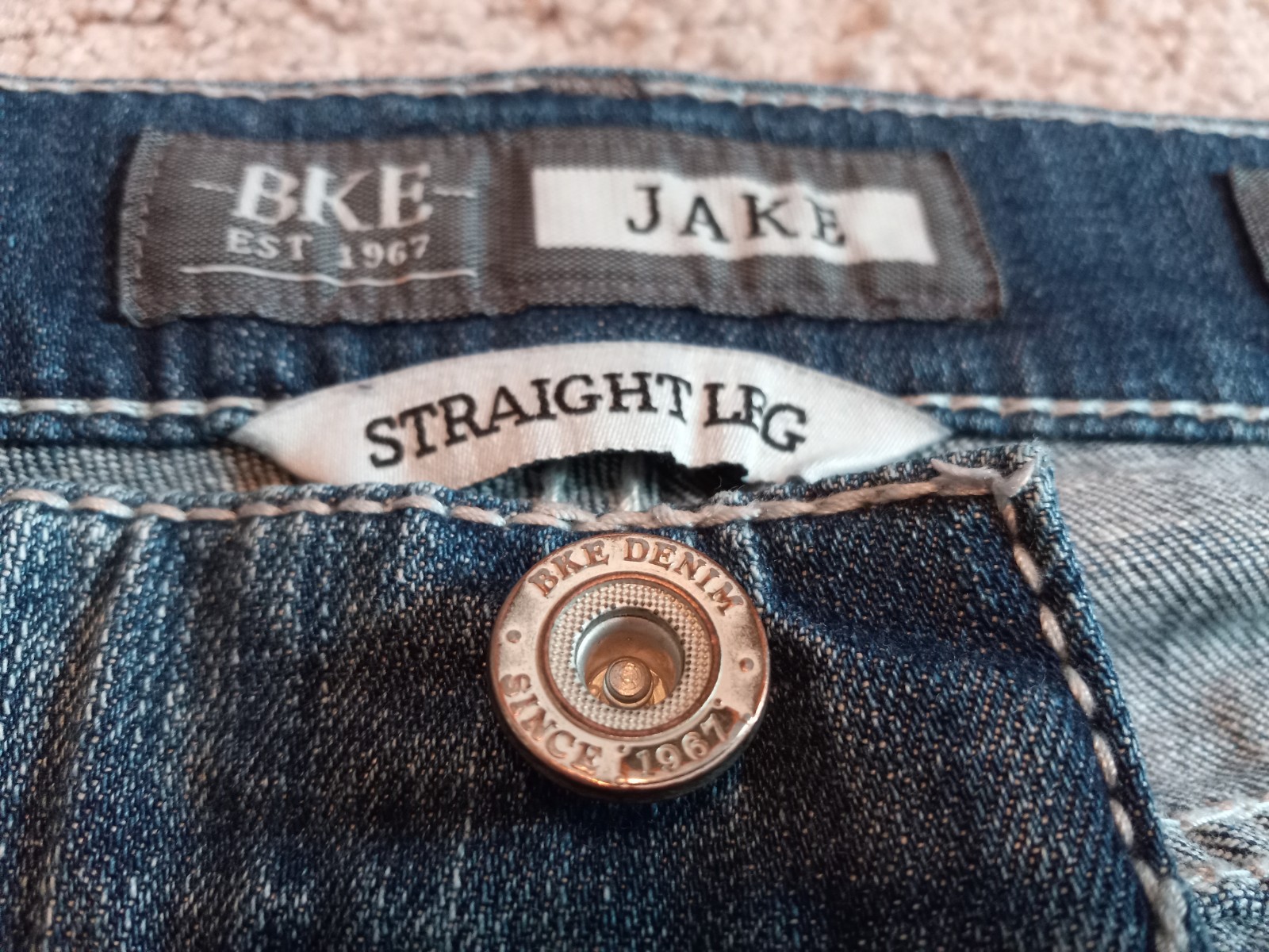 BKE Buckle BLUE Jeans Men 31L Jake Straight Leg Stretch Western Thick Stitch
