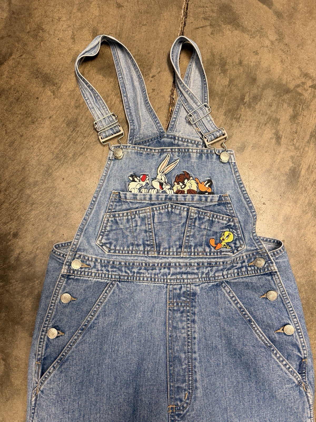 Vintage Looney Tunes Womens Denim Overalls Tweety Bird Size XS