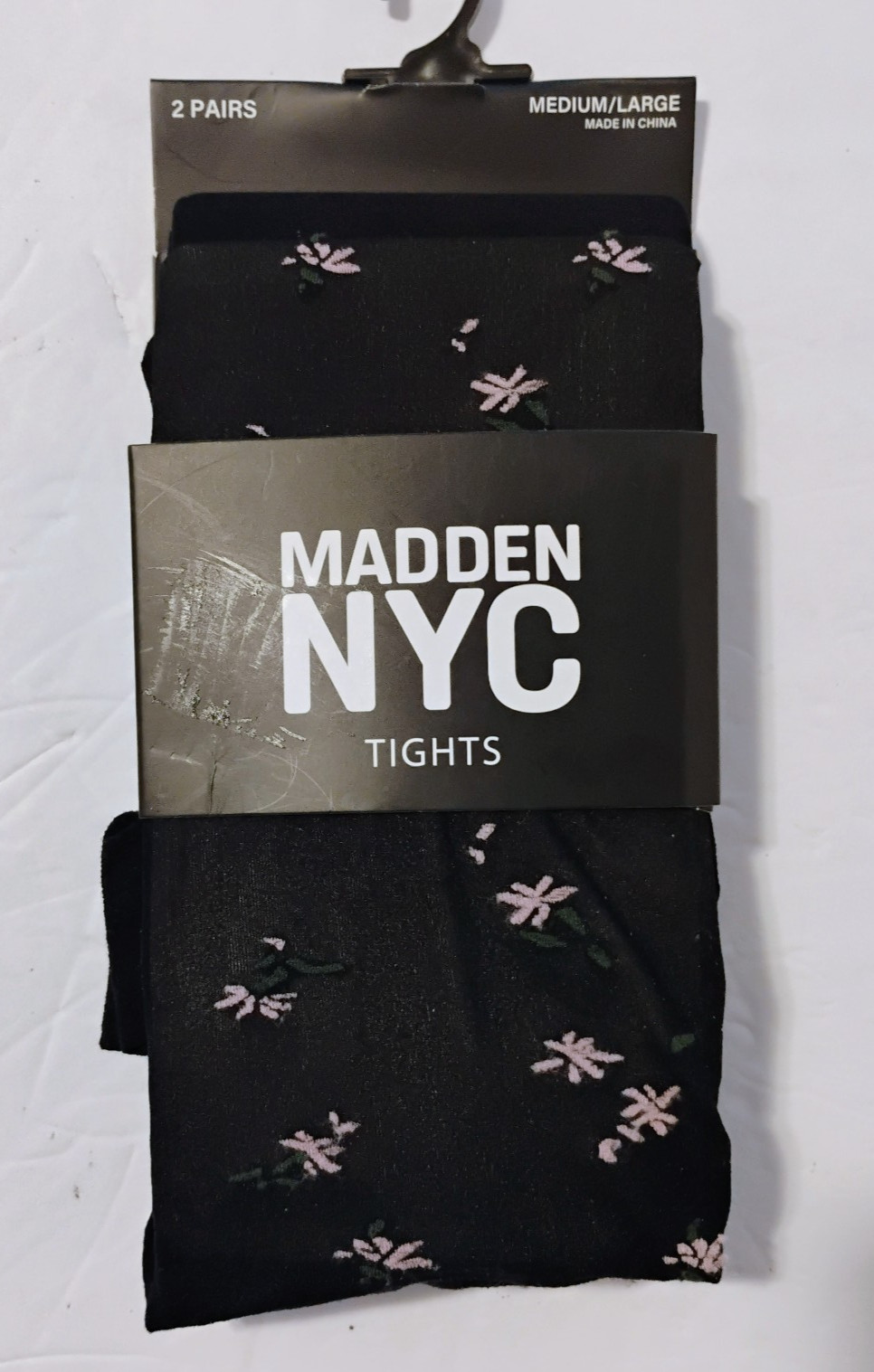 Madden NYC Women’s Knitted Floral & Black Tights Black /Floral M/L 2 Pairs New