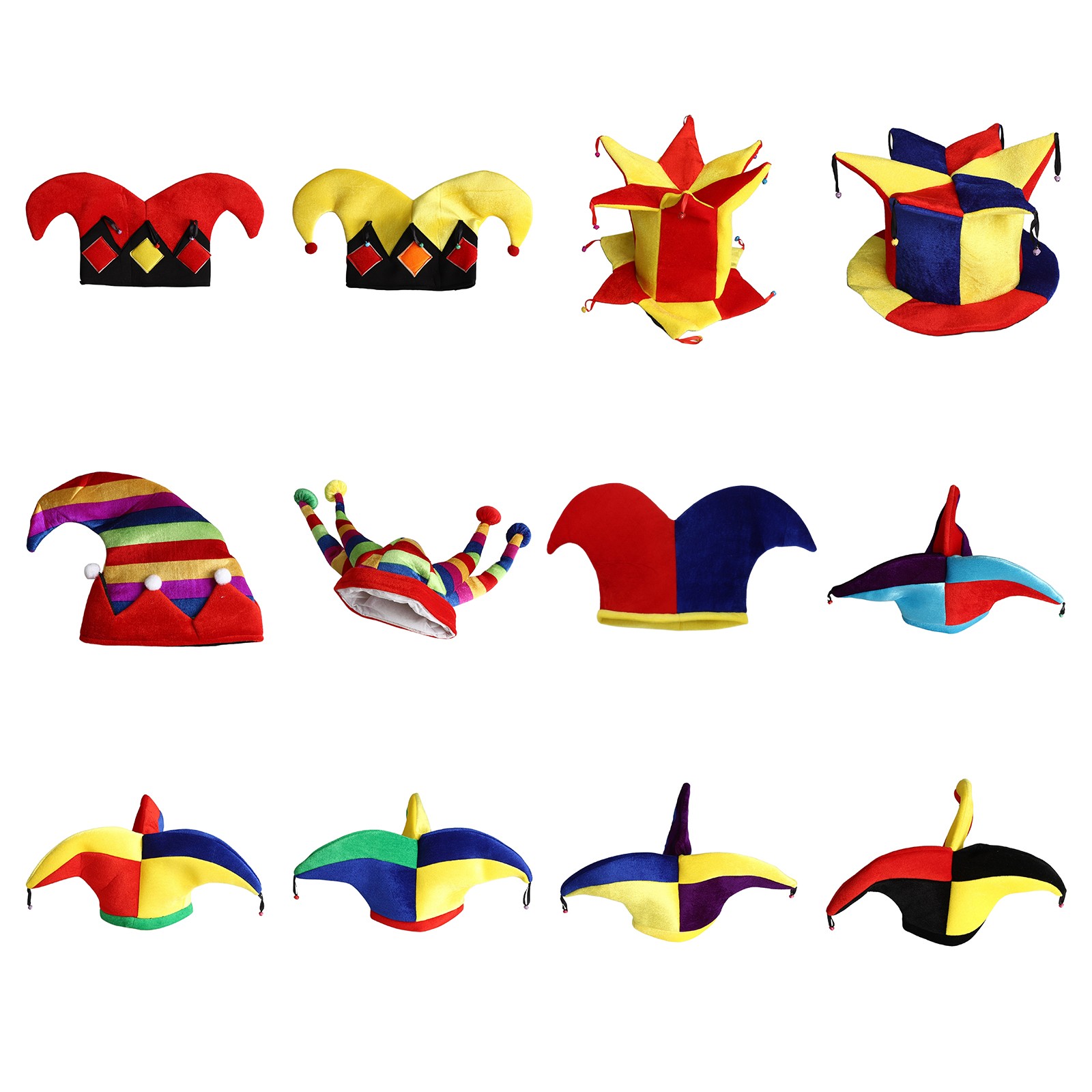 1Pcs Jester Cap Fashion Party Costume Soft Clown Hat Multicolor Panels Headwear