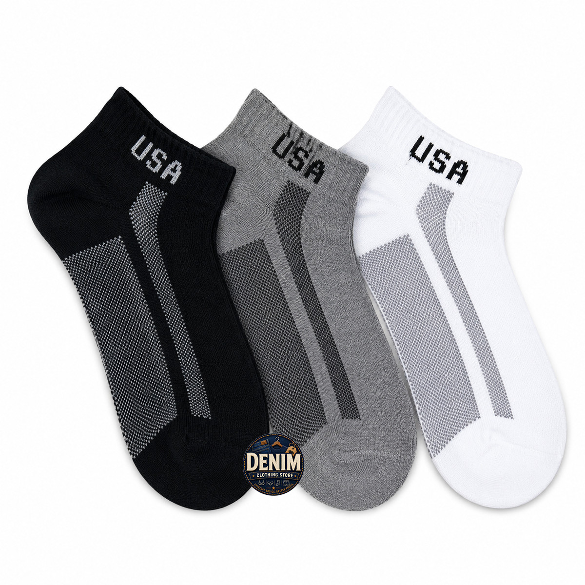 6–12 Pairs USA Logo Cotton Blend Soft Stretch Ankle Sports Socks for Men & Women