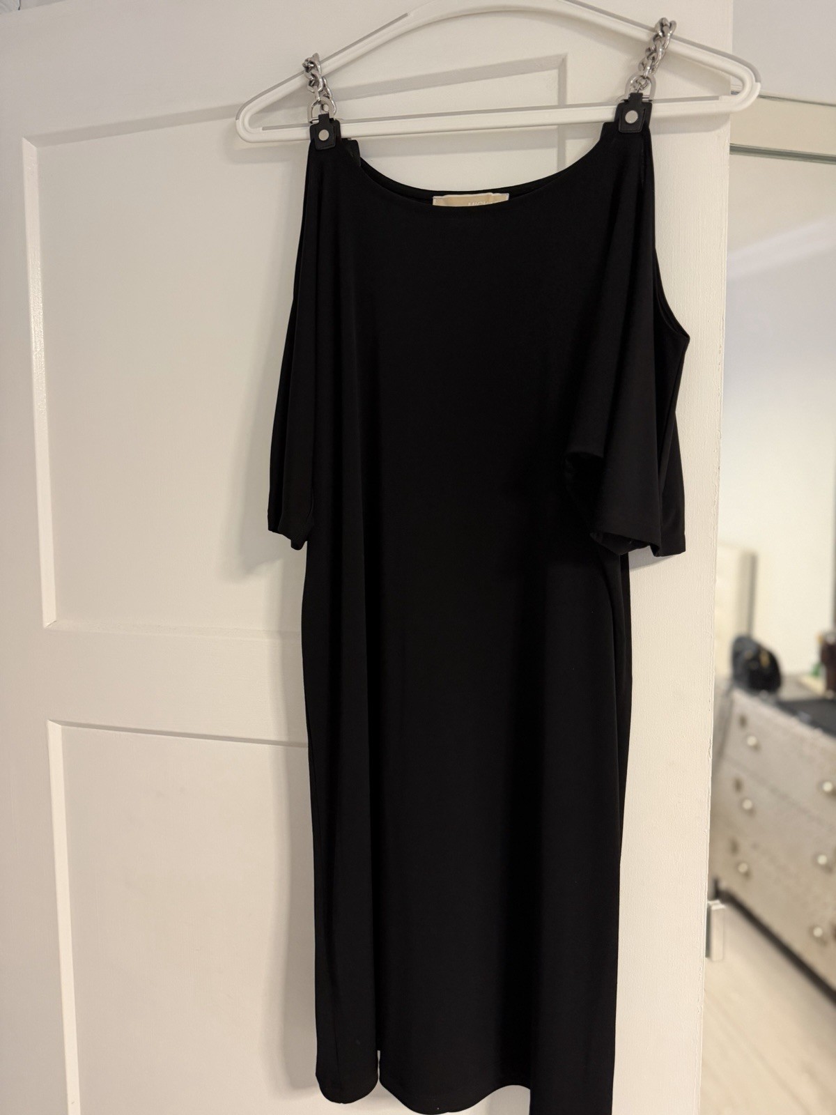 Michael Kors Black Shoulder Shift Dress Knee Length Round Neck Size M