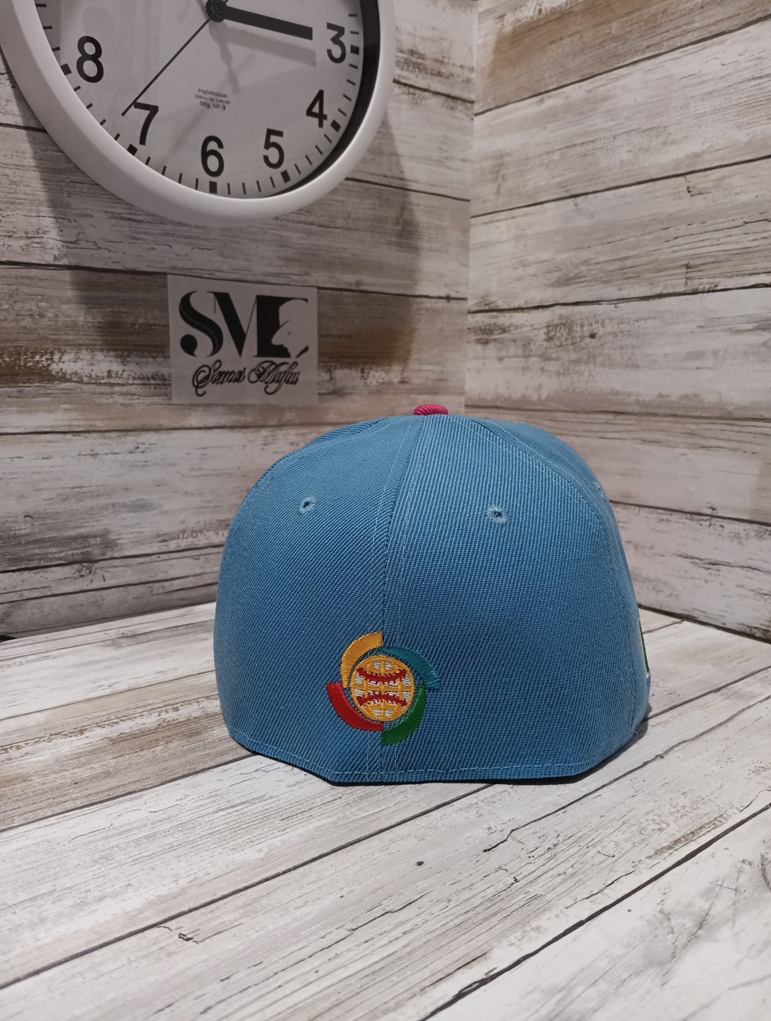New Era 59fifty Fitted Baseball Cap Size 7-1/4 Mexico Logo Blue And Pink Color.
