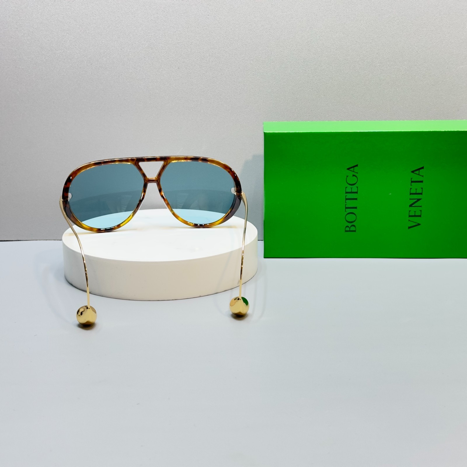 Bottega Veneta BV1273S Tortoise Gold Blue Lens Aviator Sunglasses New w/ Box