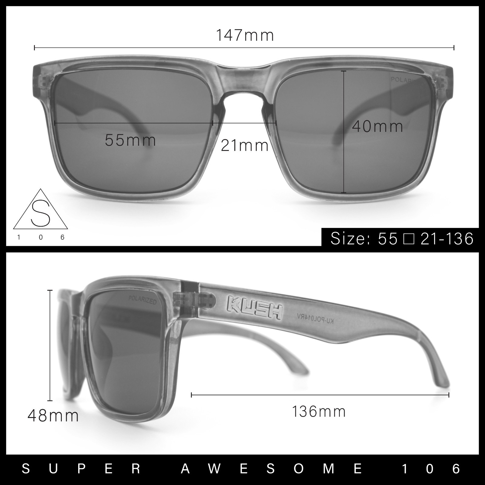 Premium Kush Polarized Rectangle Sport Horn Rim Sunglasses