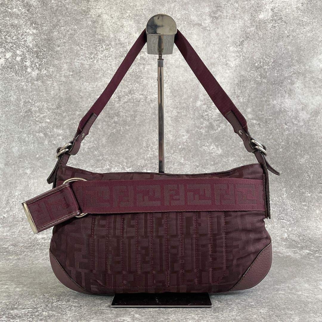 FENDI Zucca Mamma Bucket Shoulder Handbag Bordeaux Size: W:11.4 × H: 6.5 in.