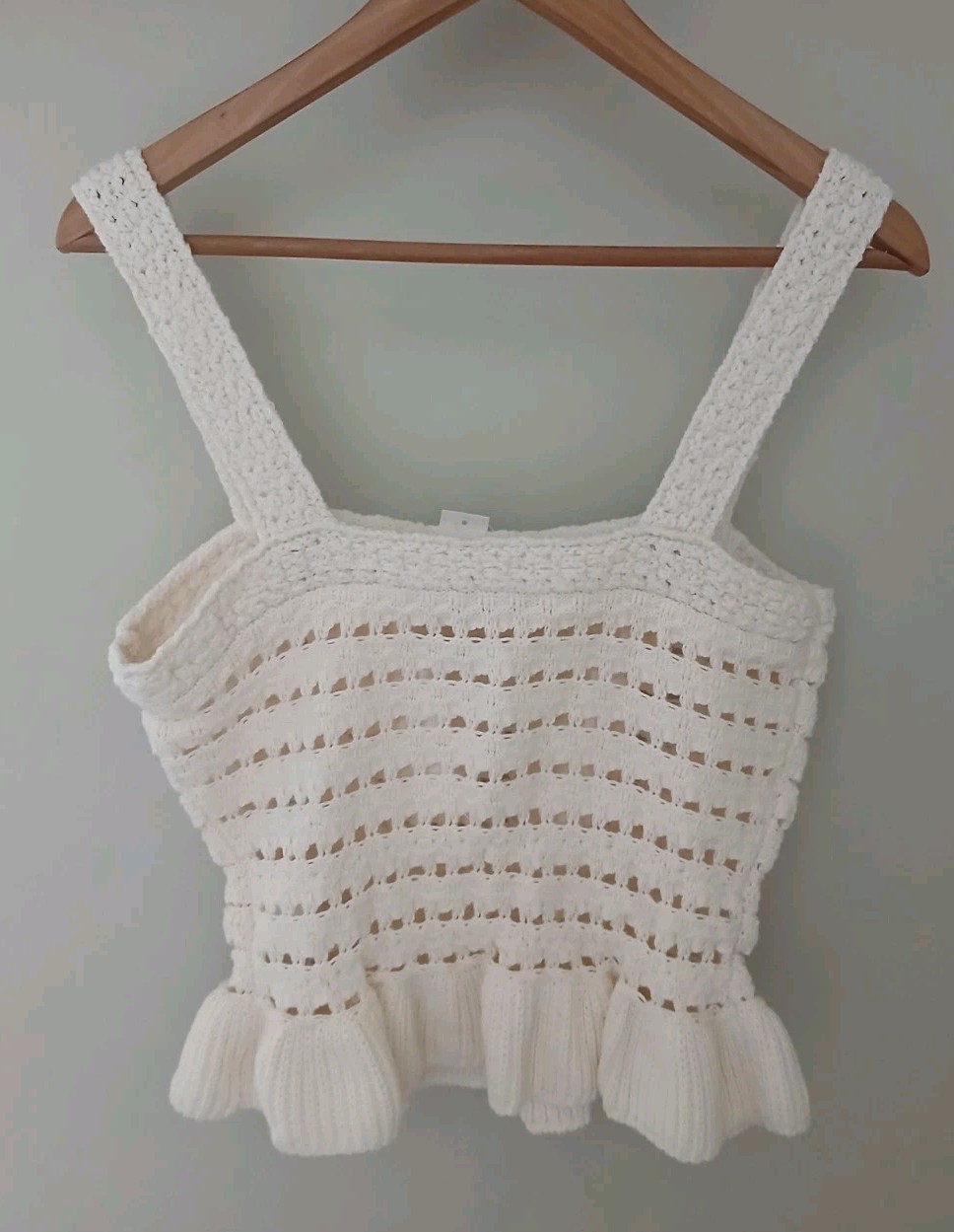 New J. Crew Crochet Ruffle Sweater Tank Top Size Small Cream Cottagecore Coastal