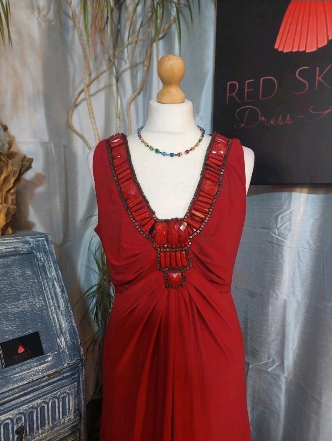 Phase Eight Dress Size 14 UK Red Beaded Wedding Cruise Races Prom-ball NewWT