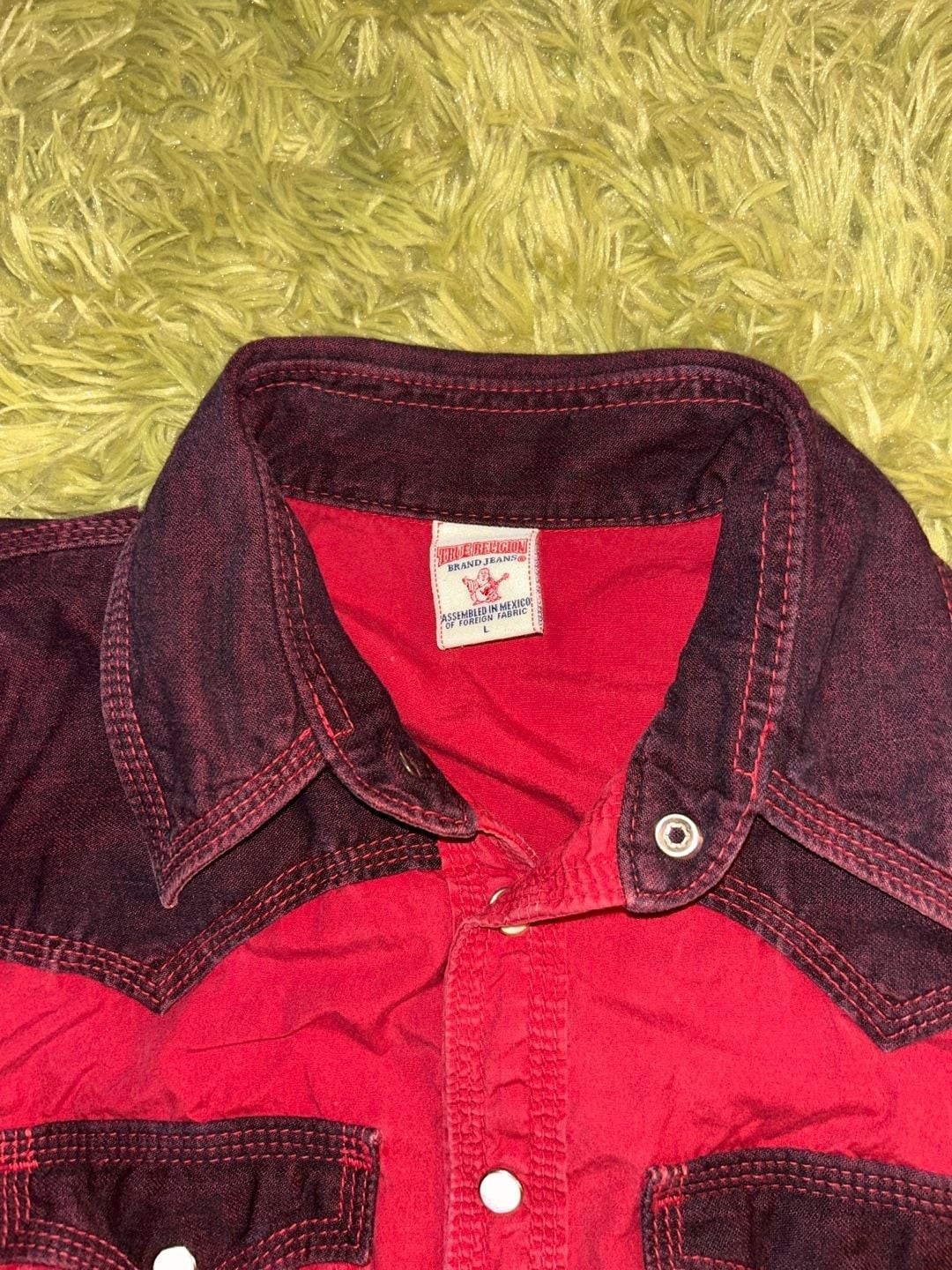 True Religion Brand Jeans Women’s Two-Tone Colorblock Western Snap-Up Shirt