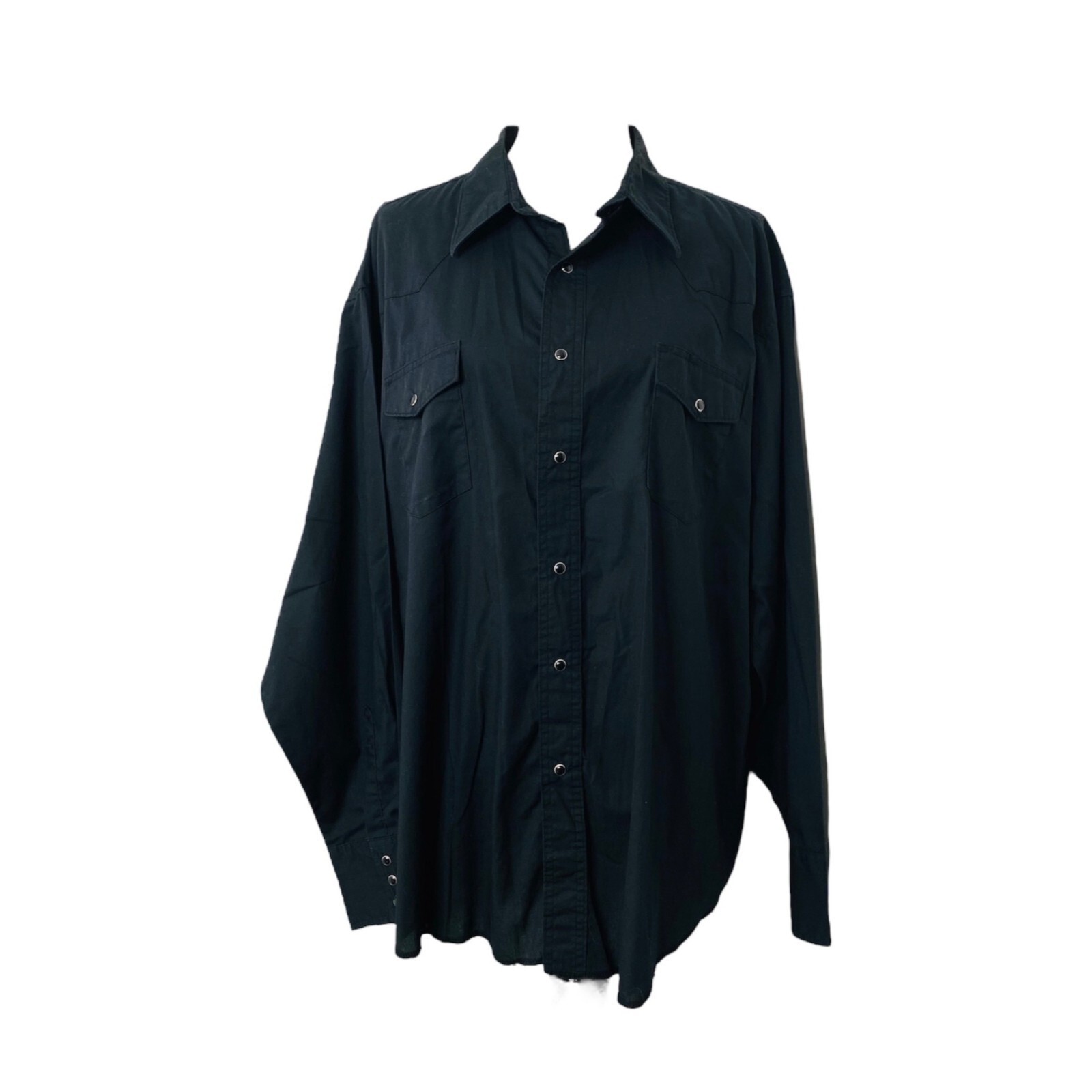 Wrangler Western Pearl Snap Shirt Mens XXL Black Broadcloth Long Sleeve Cowboy