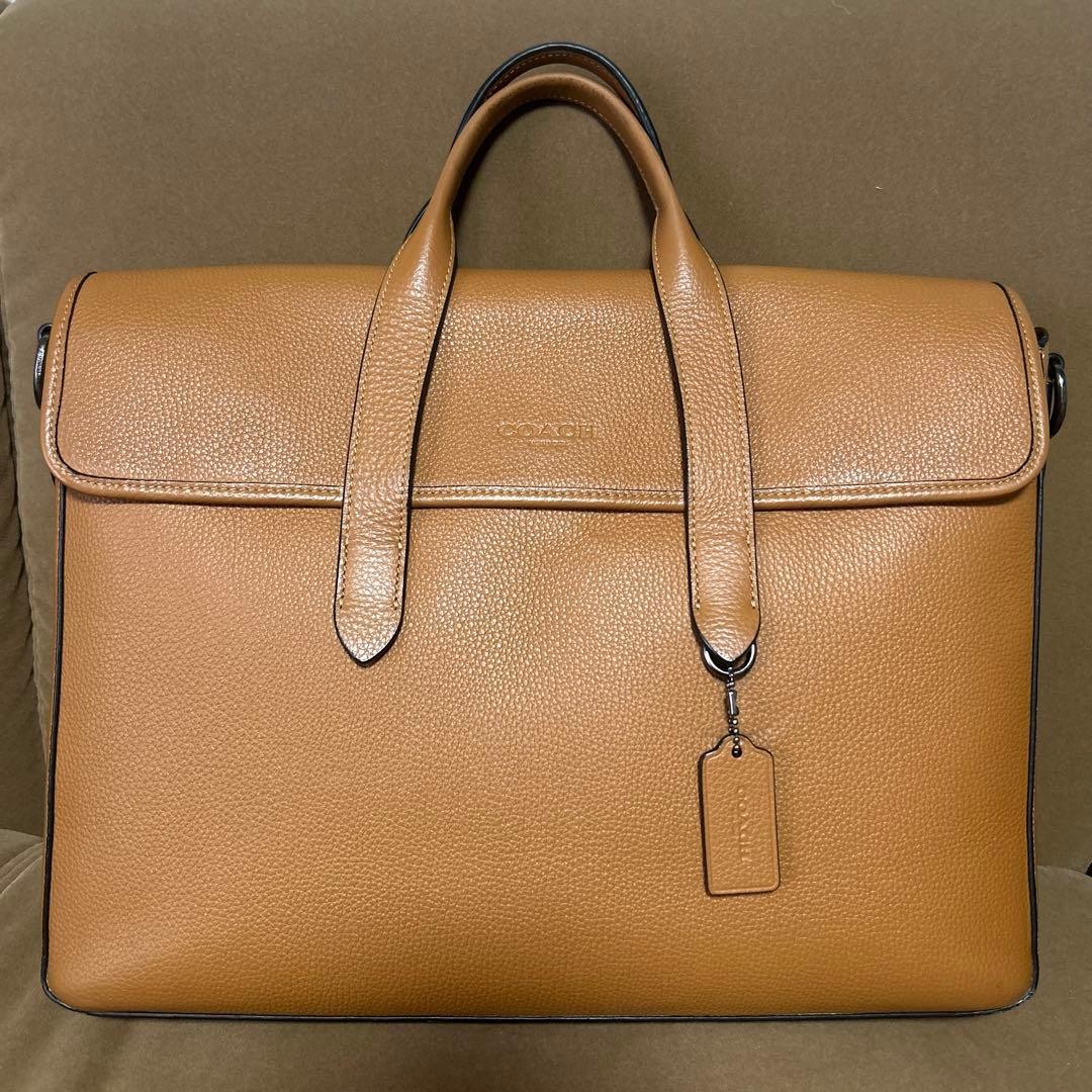 COACH Sullivan Leather Business Bag Camel A4 Tote Stylish Authentic