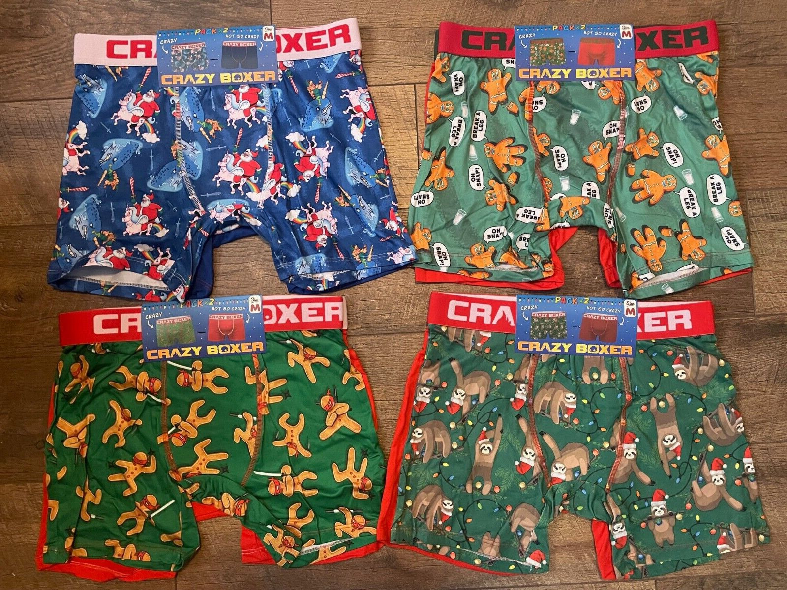 NEW 2 Pair Crazy Boxer Briefs Men’s Size M Santa Christmas Holiday Underwear