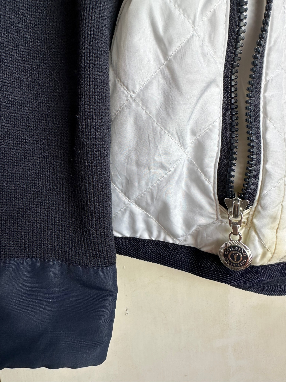 GOLFINO Soft Shell Full Zip Navy and White Jacket w/Plaid Accent – Size L