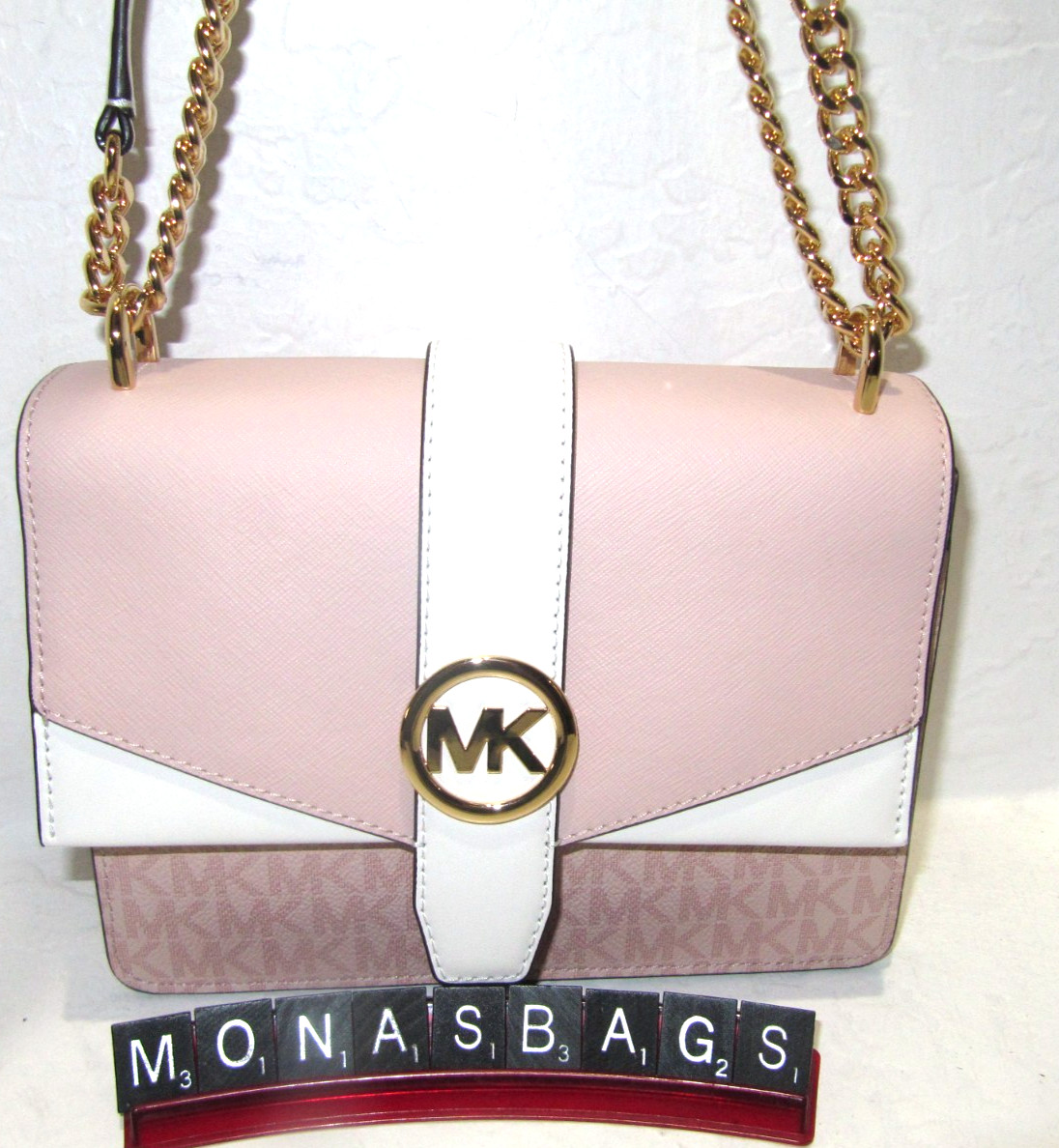 Michael Kors NEW Greenwich Flap Crossbody Handbag Powder Blush Pink Bag NWT $358