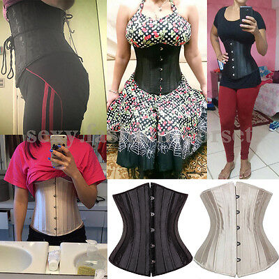 28X Spiral Steel Boned Waist Trainer Satin Lace Underbust Corset Torso Shapewear