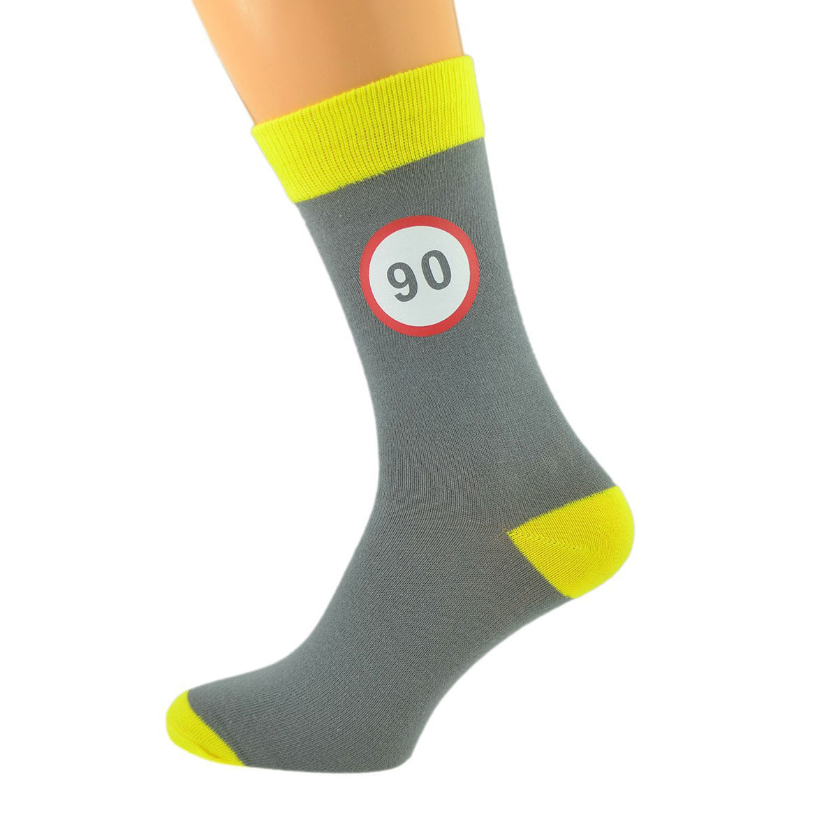 Ash Grey & Yellow Unisex Socks Road Sign 90th Birthday X6N592