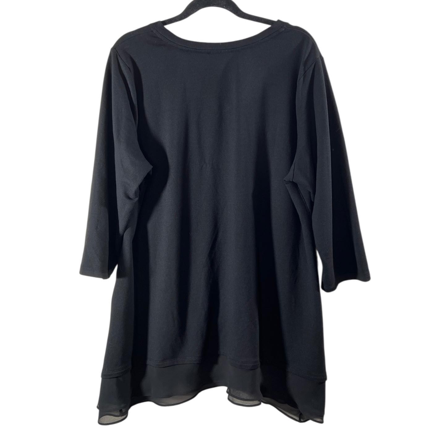 LOGO Lounge Tunic Sweater Womens XL Black Sheer Hem Layered 3/4 Sleeve Pockets
