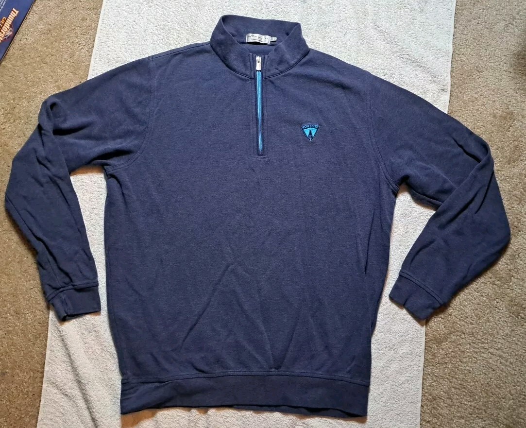 Peter Millar Sweater Mens Large Crown Comfort Worcester CC 1/4 Zip Blue Golf