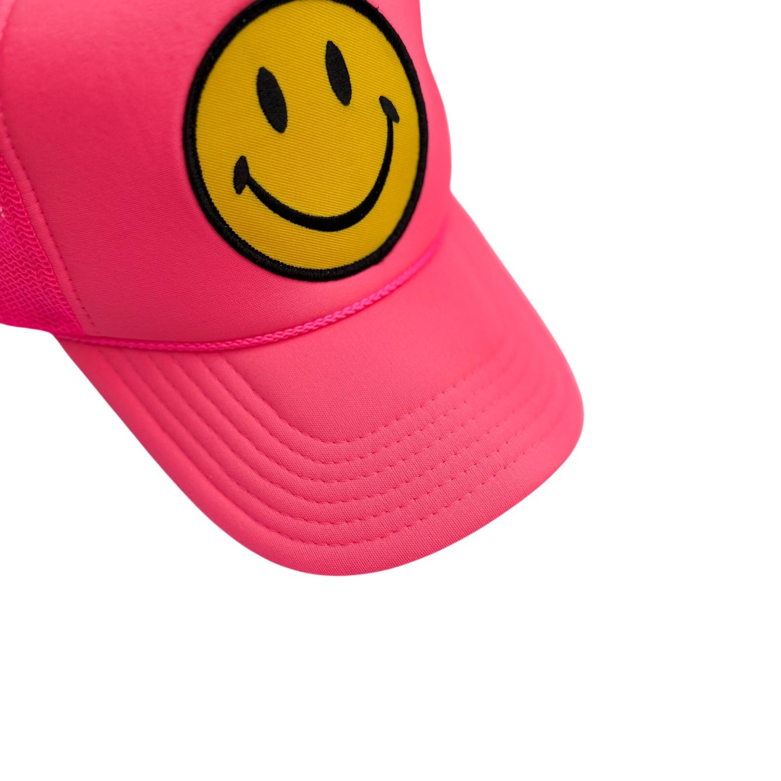 Aviator Nation Smiley Vintage Trucker Hat Neon Pink Snapback Mesh Cap