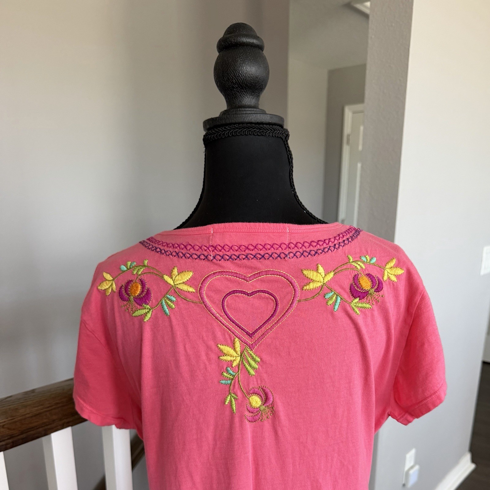 Johnny Was JWLA Dress Pink Embroidered Butterfly Floral Boho Fairy Retro Sz XL