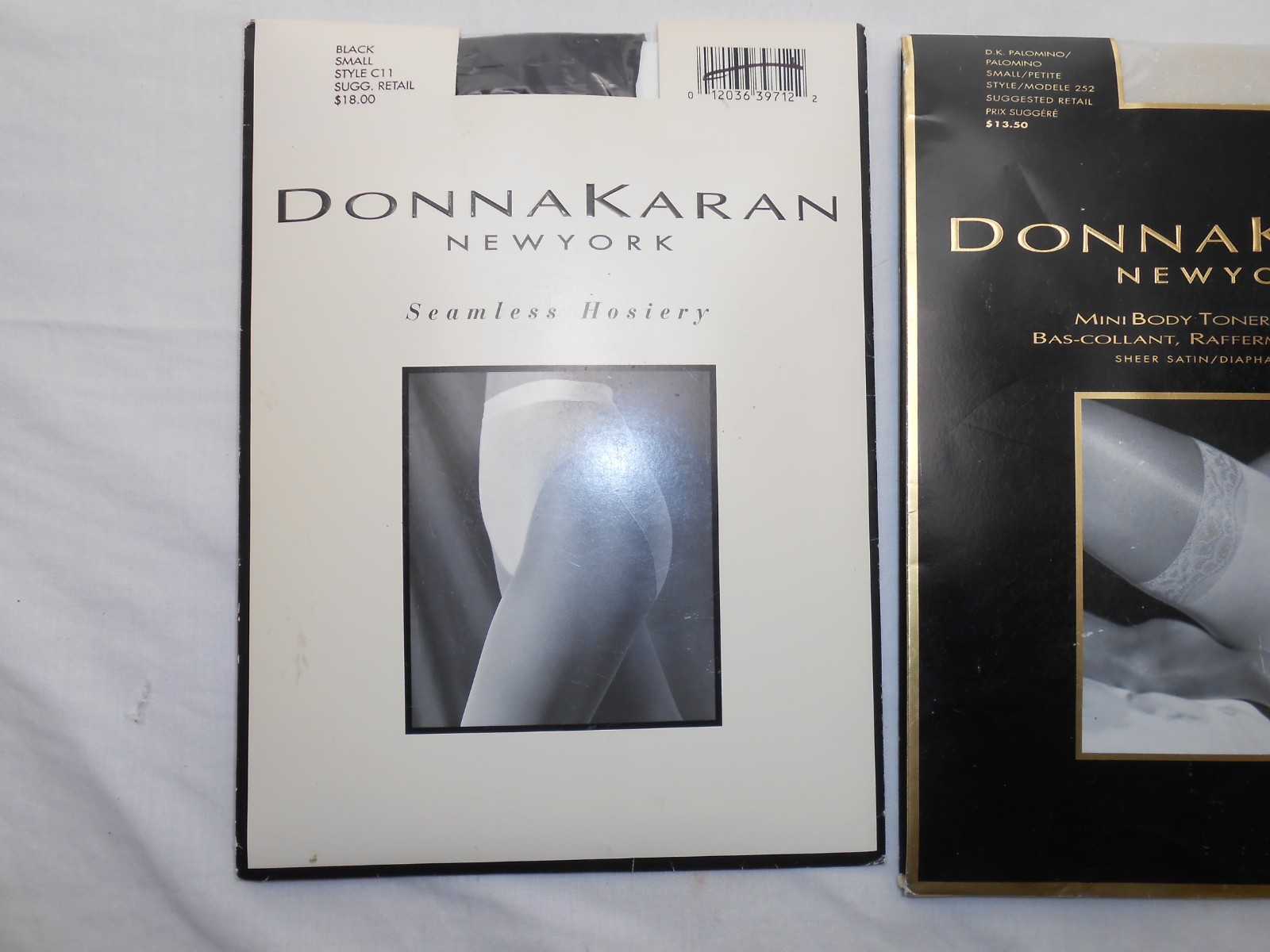 PAIR Donna Karan New York DK Palomino & Black 252 C11 Pantyhose Small Petite NEW