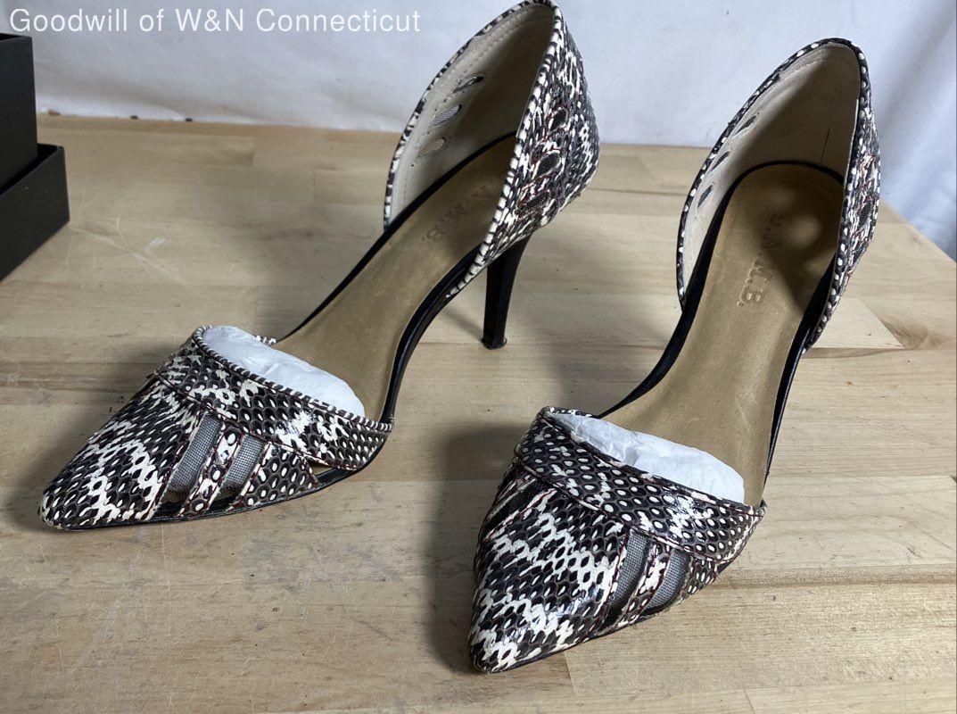 L.A.M.B. Black White Snakeskin Print D’Orsay Pointed Toe Heels Women’s Size 7.5M
