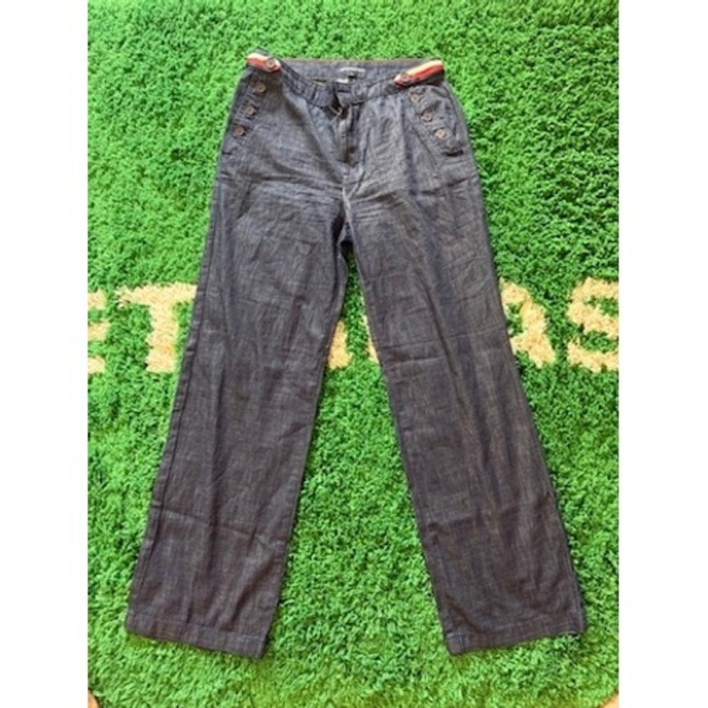 Tommy Hilfiger Sailor Wide Leg Linen Blend Pants Dark Wash Blue Nautical Size 8