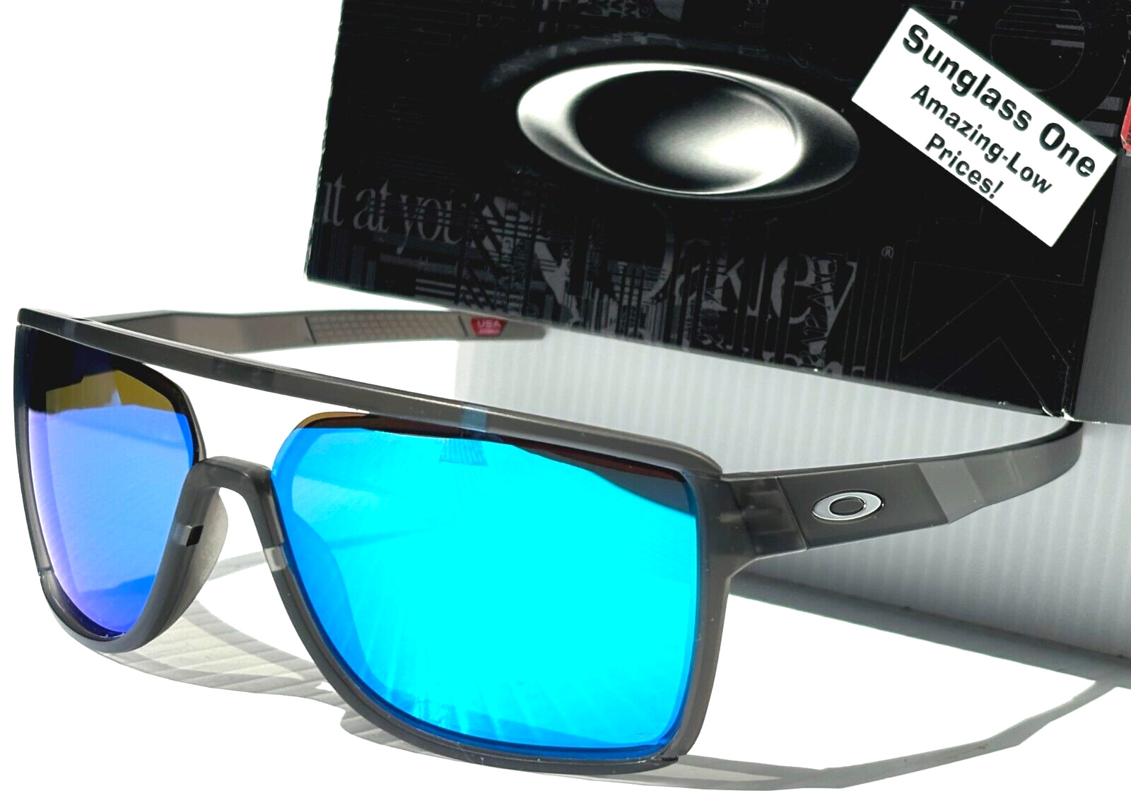 NEW Oakley CASTEL Matte Smoke Grey POLARIZED GALAXY Blue Lens Sunglass 9147