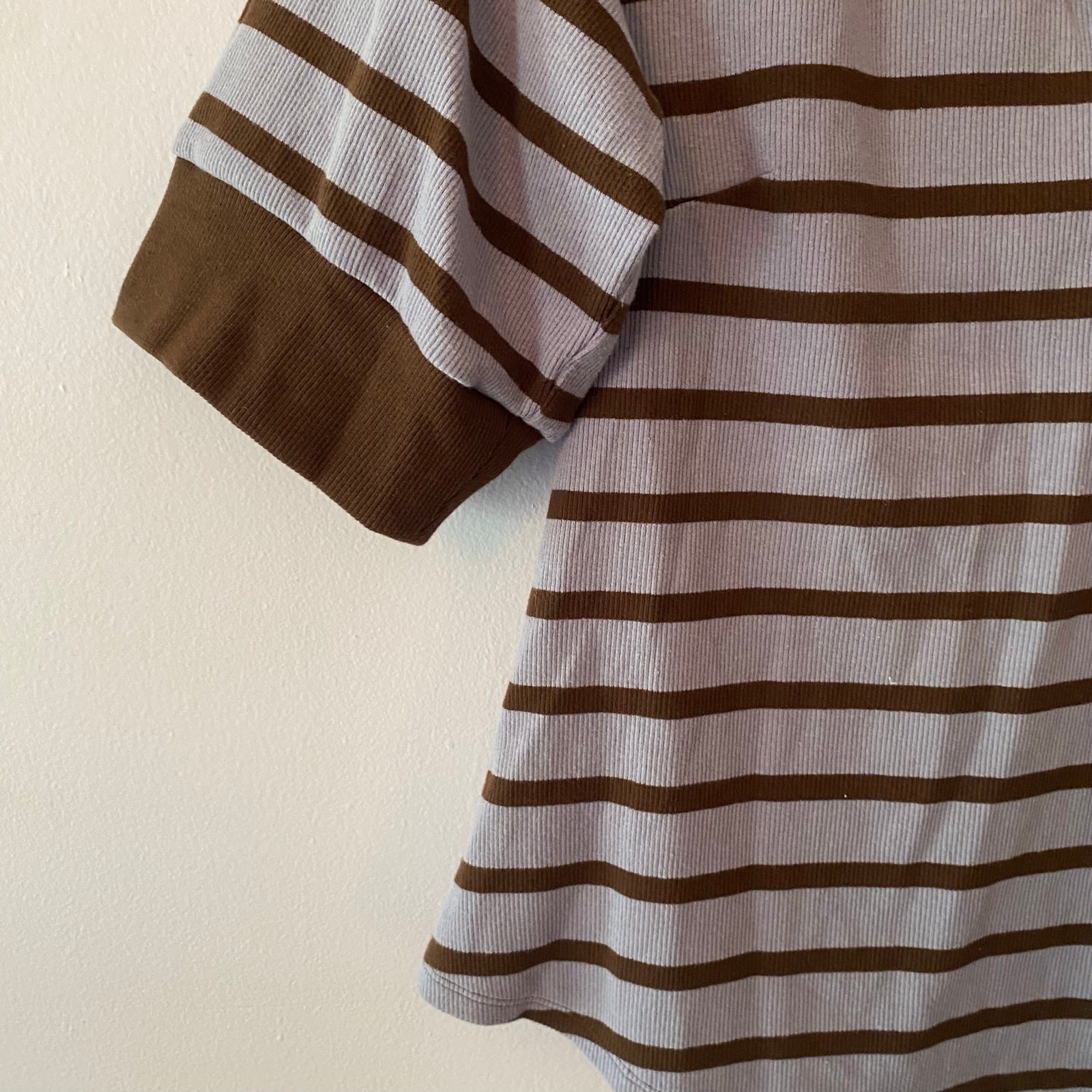 Maeve Purple Brown Stripe Ribbed Short Sleeve Henley Shirt Preppy Sparkle 2X