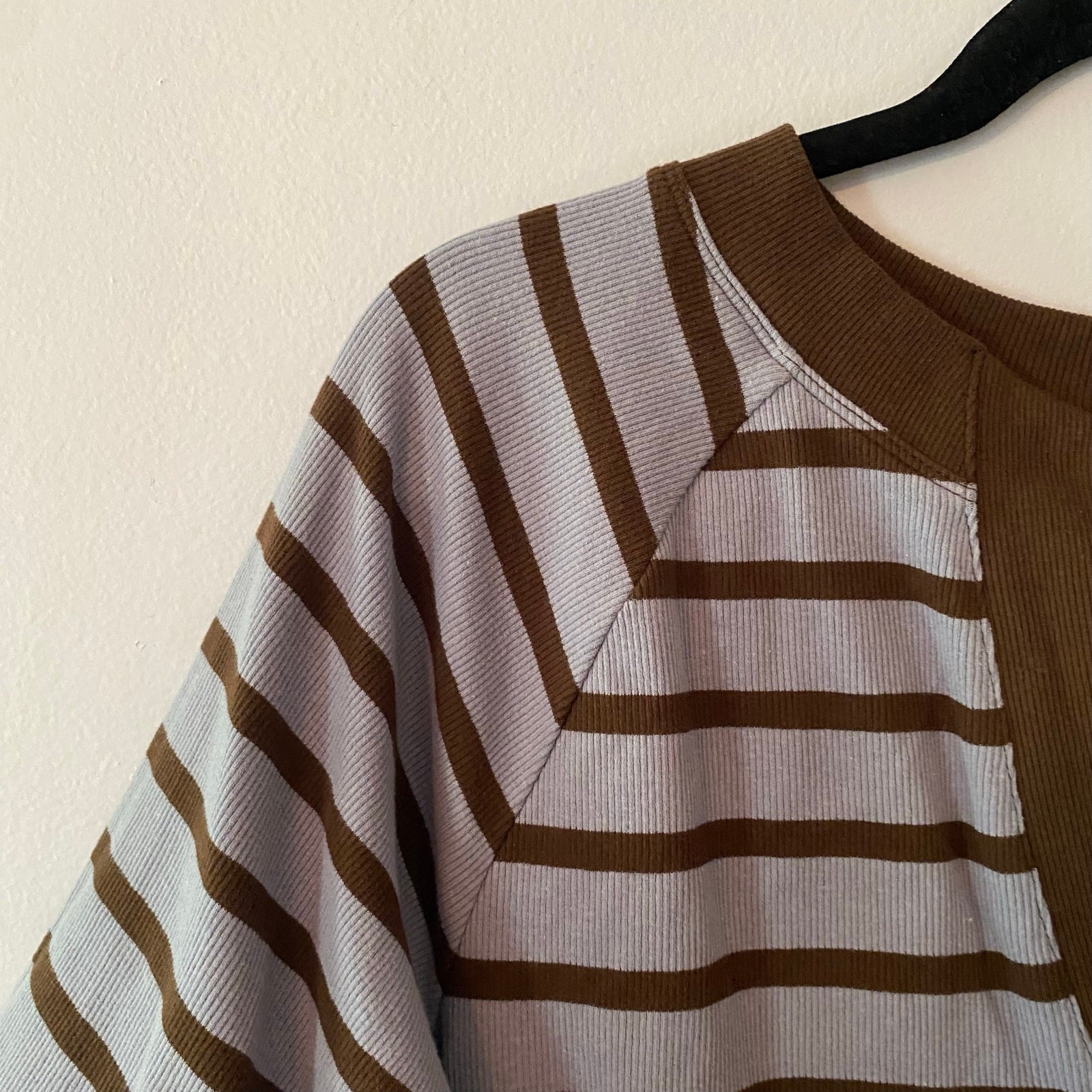 Maeve Purple Brown Stripe Ribbed Short Sleeve Henley Shirt Preppy Sparkle 2X