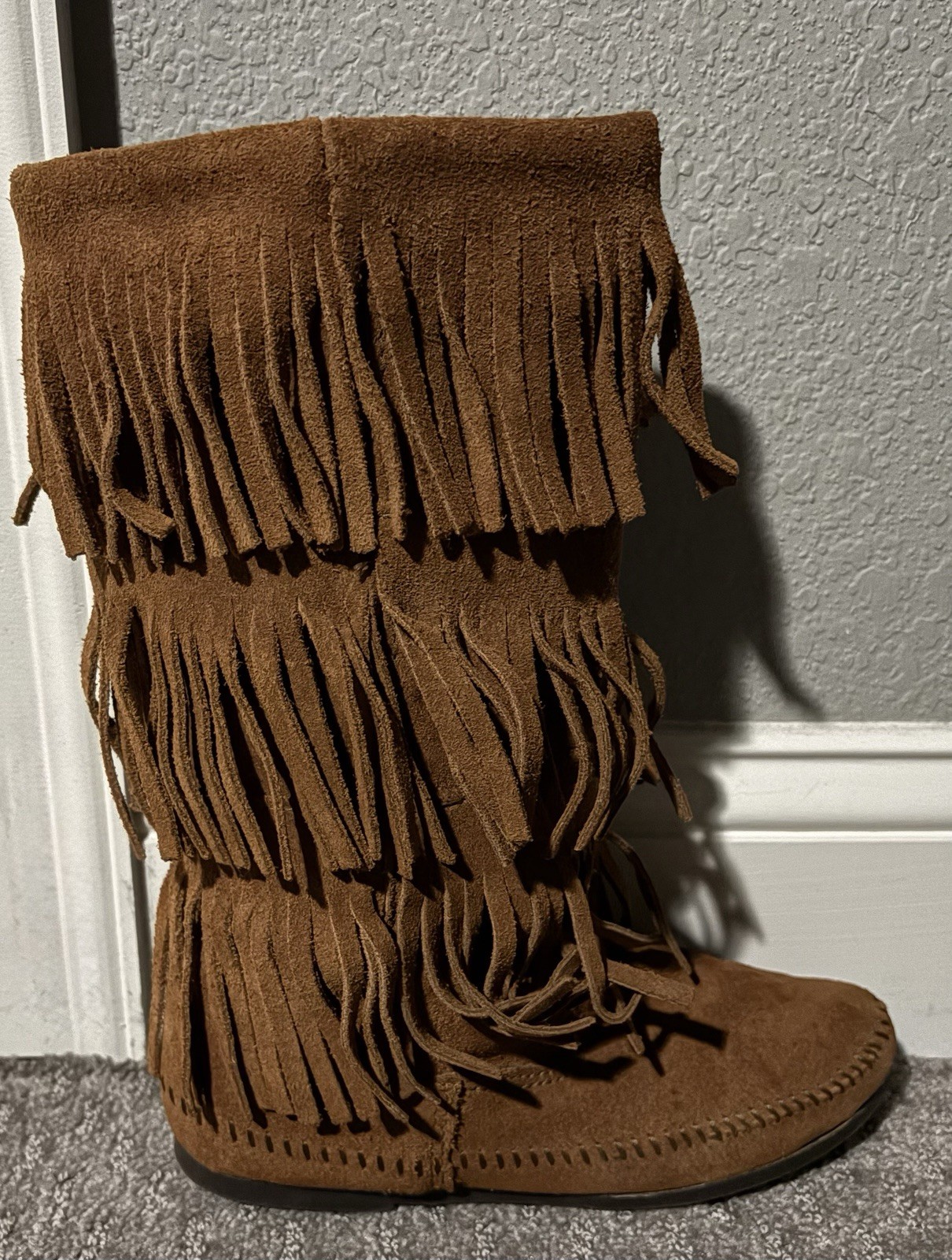 Minnetonka 1632 Women’s Brown Suede Fringe Mid-Calf Pull-On Boots US 7 M
