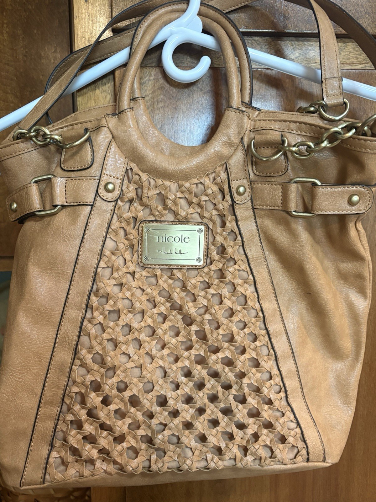 Nicole by Nicole Miller Tan Satchel Top Handle Bag Detachable Strap Magnetic
