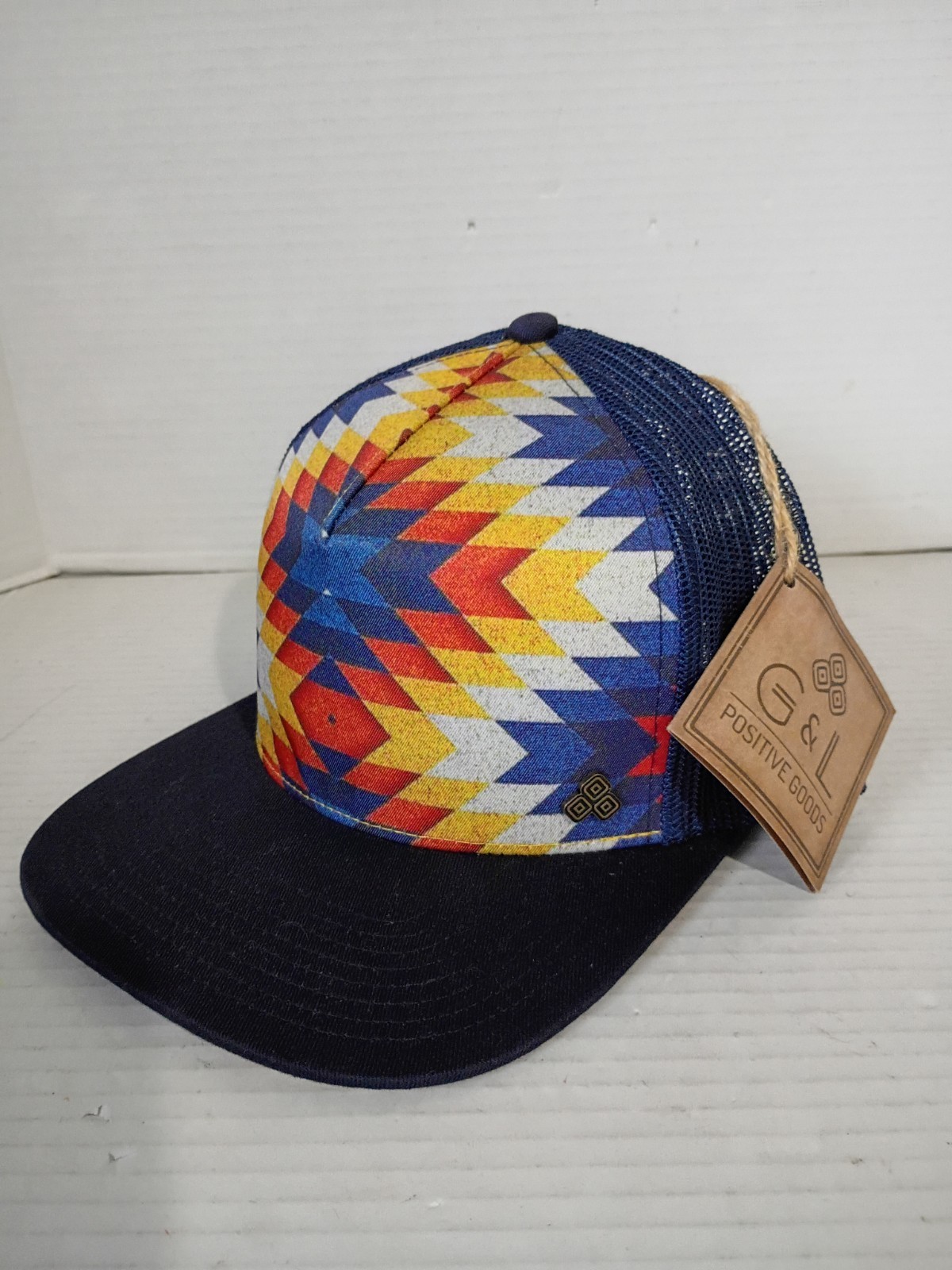 G&L Trucker Hat Santa Fe Positive Goods mesh snap-back blue red yellow adult