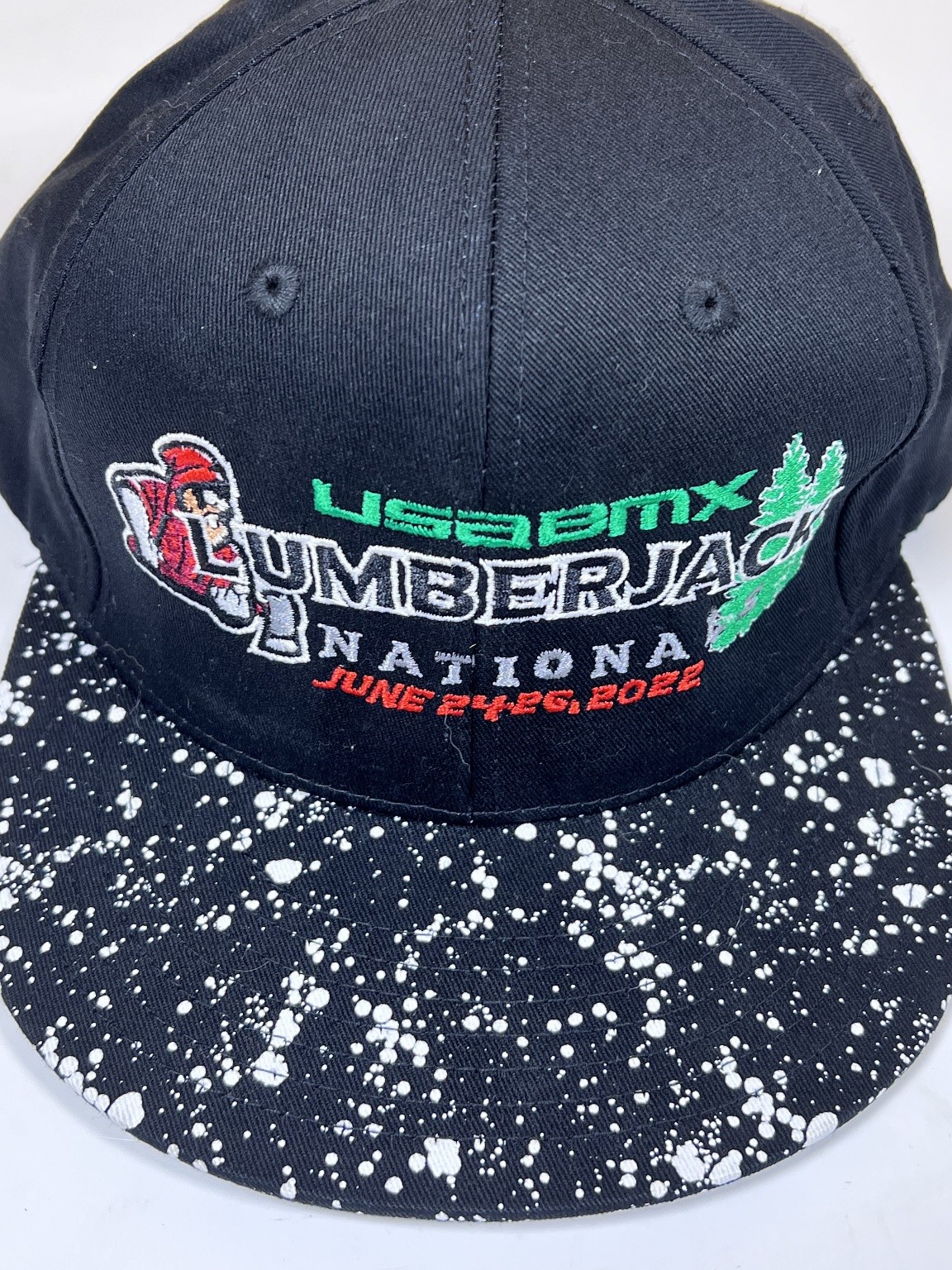 USA BMX Lumberjack Nationals Hat KBETHOS Snapback Black White Paint Splat 2022