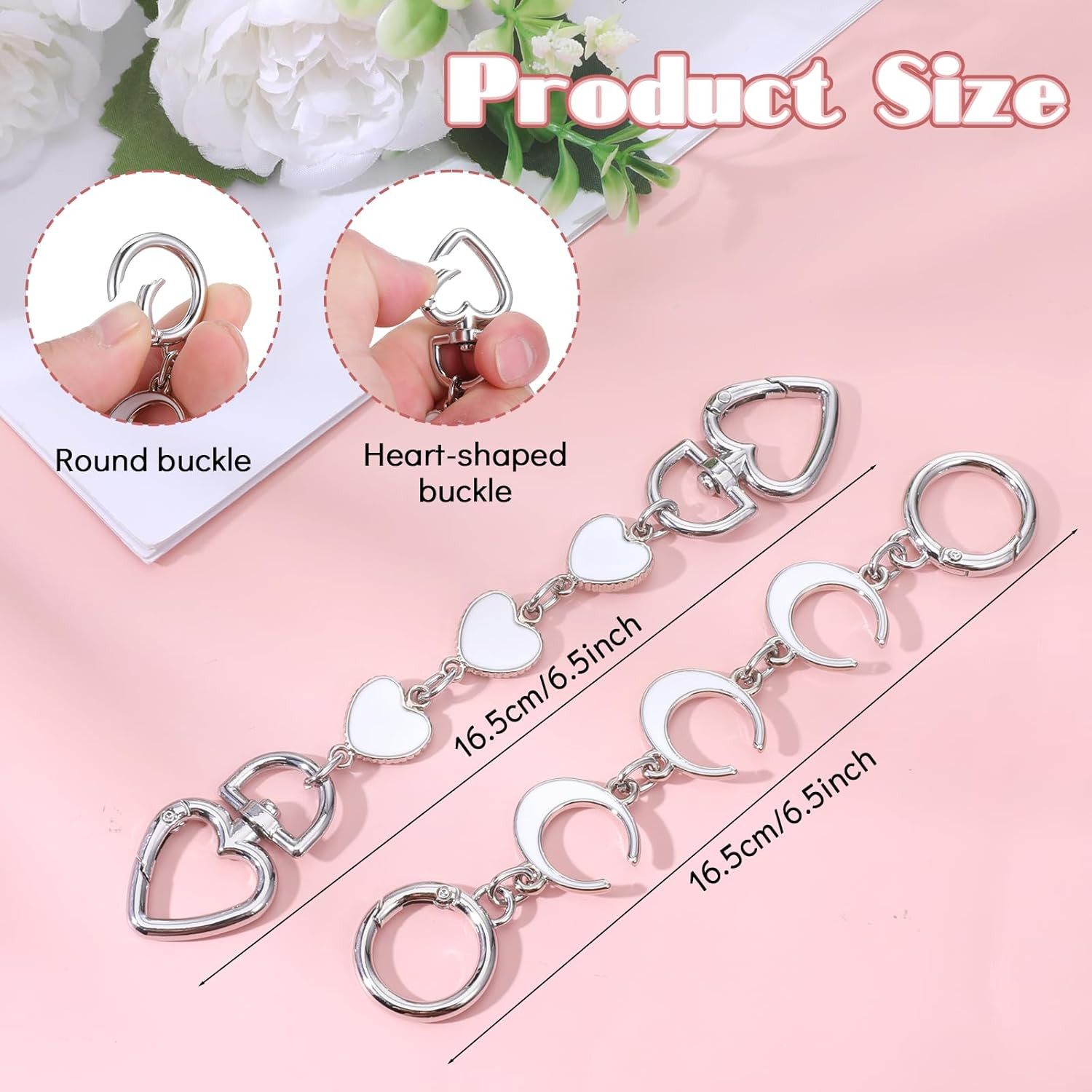 2 Pcs Purse Extender Chain Silver Bag Extender Chain, Heart Moon Purse Strap …