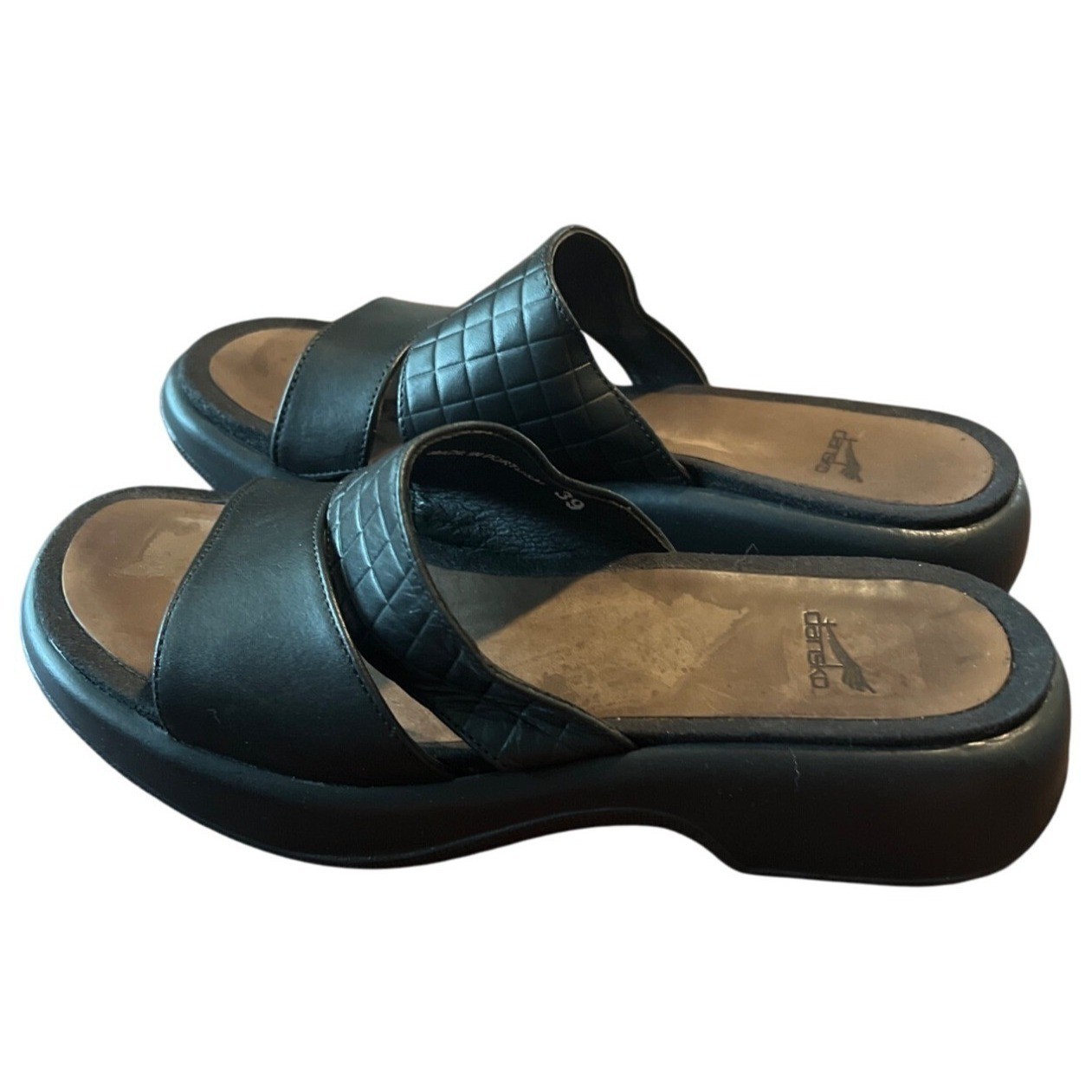 DANSKO Quilted Double Strap Leather Slip On Comfort Slide Wedge Sandal 8.5-9
